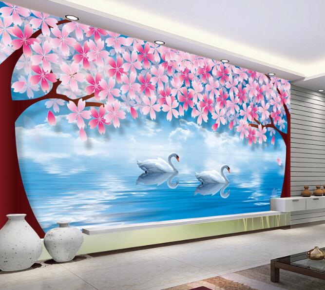 3D Flowers And White Swan 1 Wallpaper AJ Wallpaper 1