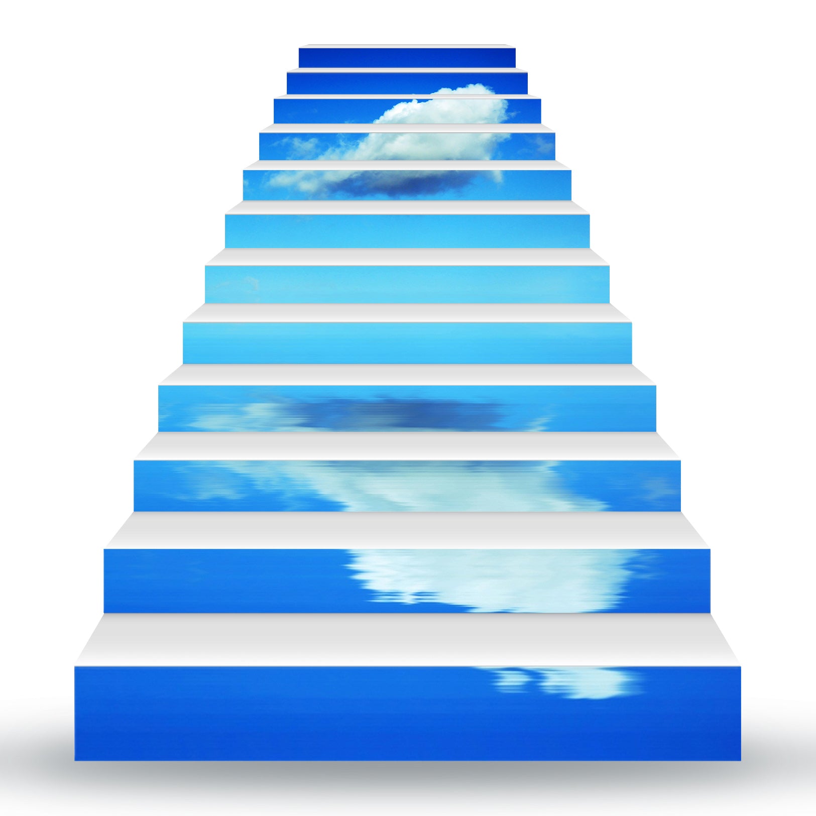 3D White Cloud Reflection 093 Stair Risers