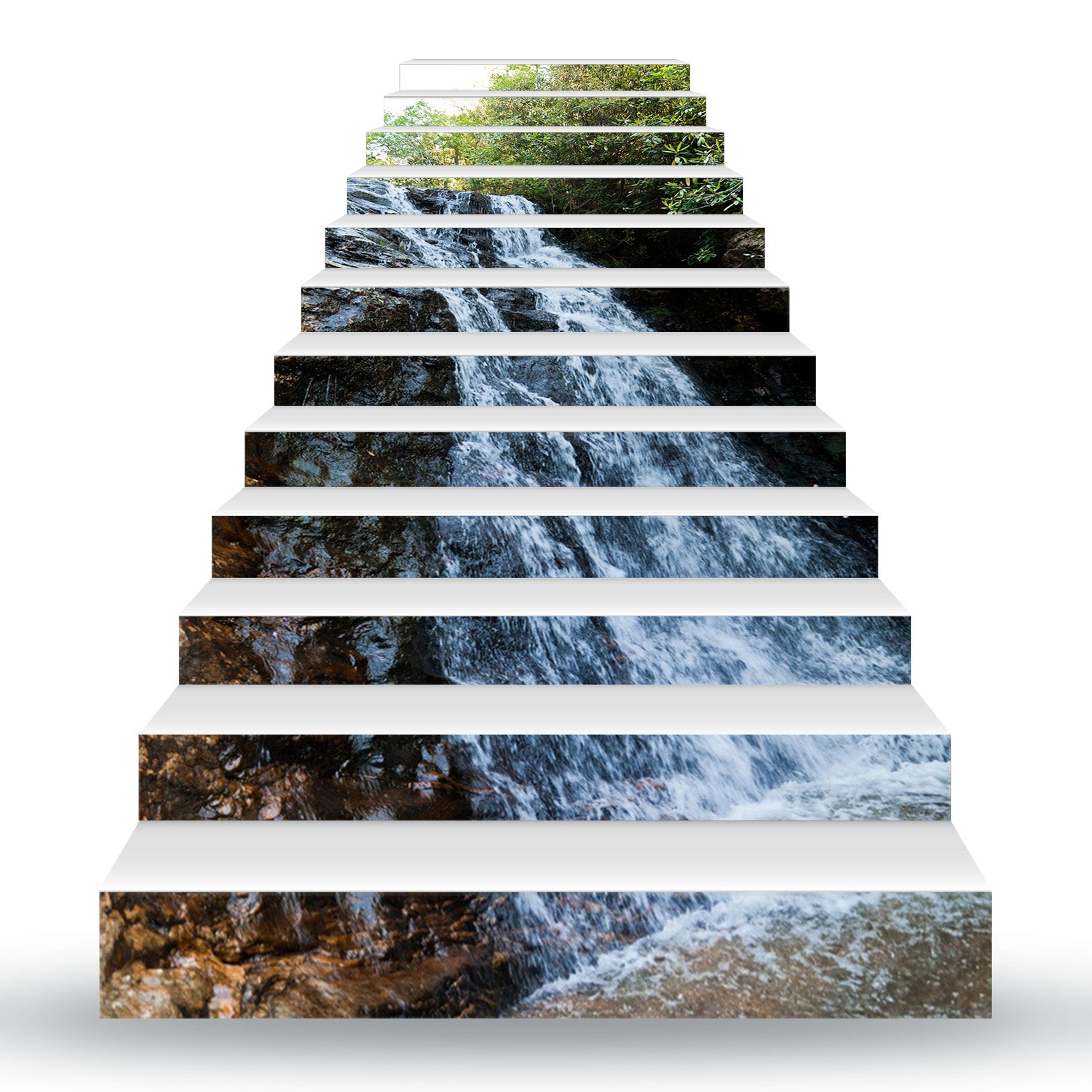 3D Clear Flowing Waterfall 126 Stair Risers