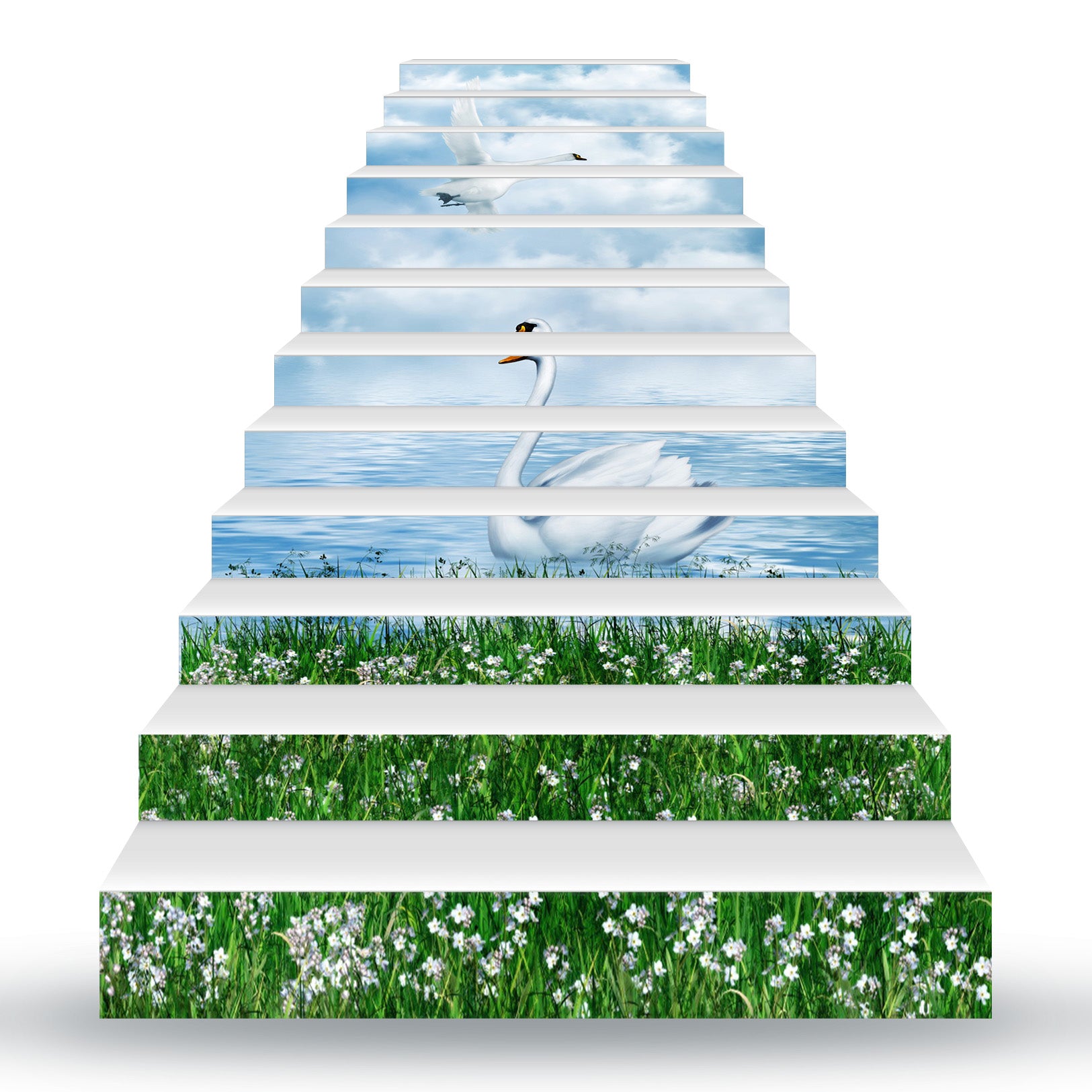 3D Noble And Leisurely Swans 149 Stair Risers