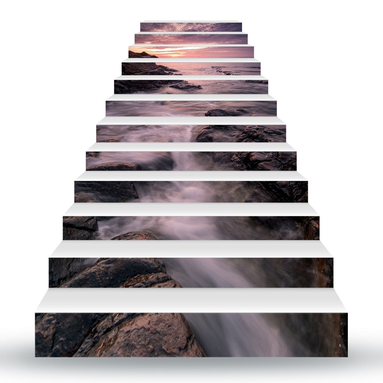 3D Pink Sky And Flowing Water 113 Stair Risers