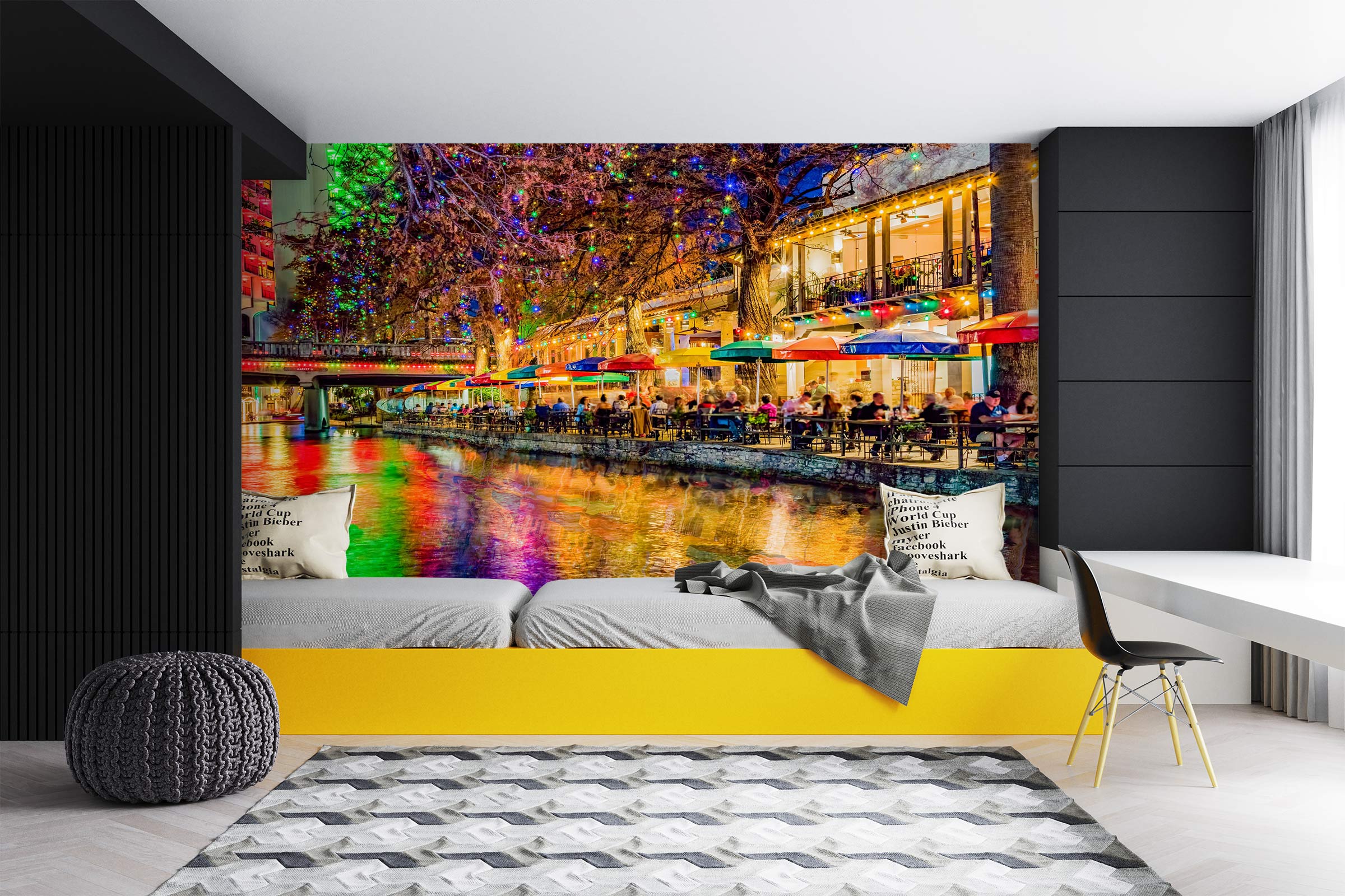 3D Night Town Lake 5242 Beth Sheridan Wall Mural Wall Murals