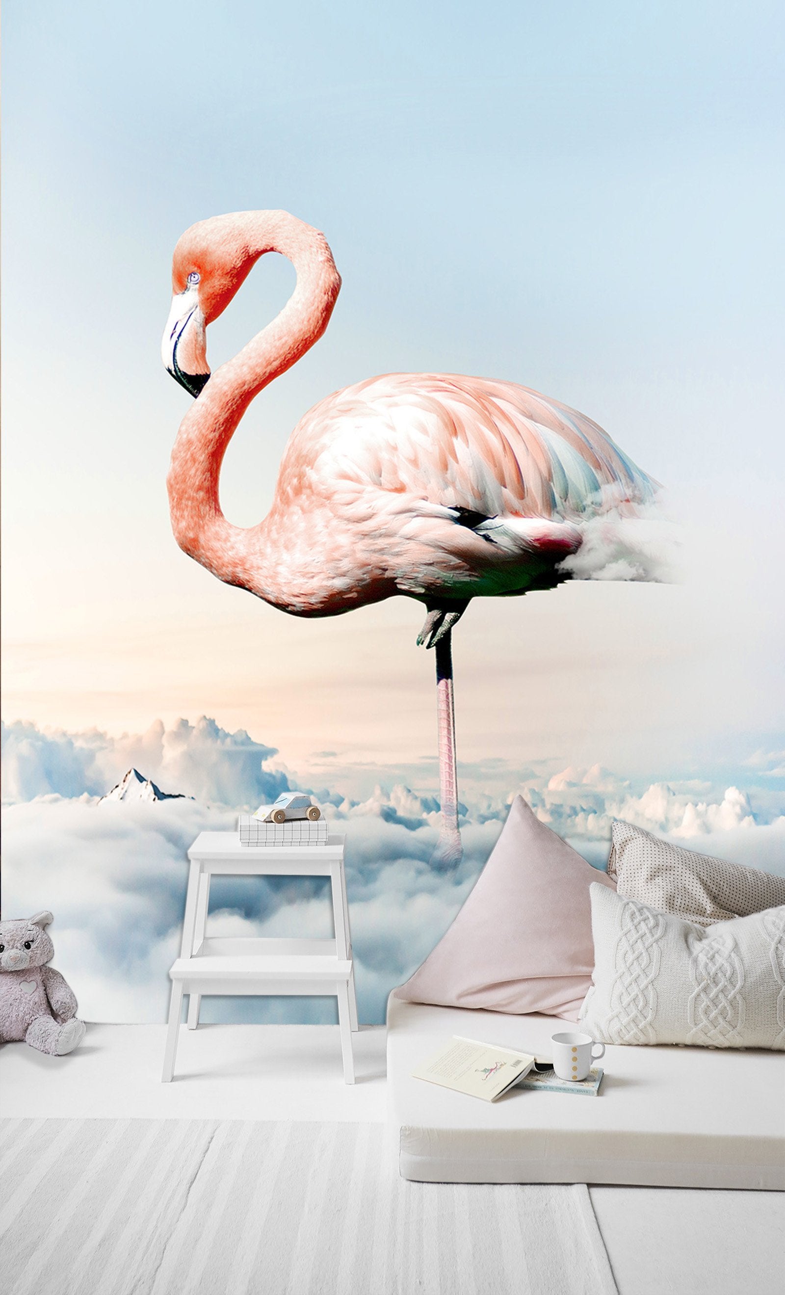 3D White Clouds Flamingo 703 Wallpaper AJ Wallpaper