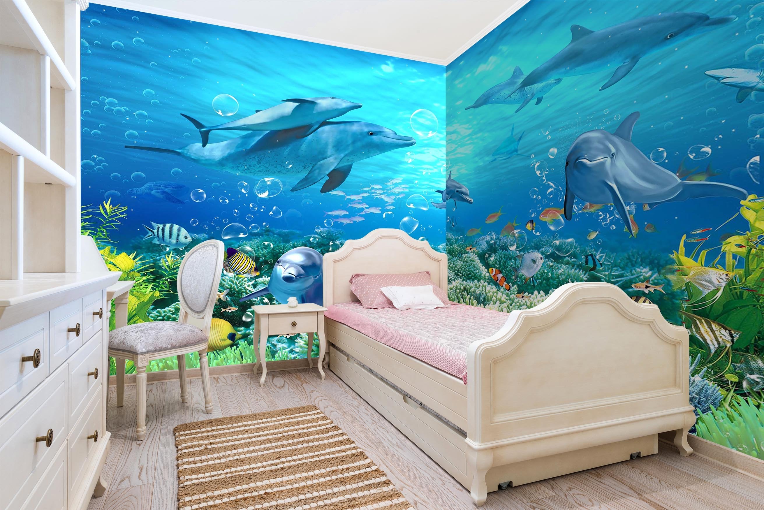3D Aquarium Dolphin 013 Wall Murals Wallpaper AJ Wallpaper 2