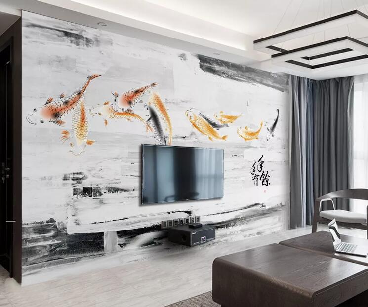 3D Colored Goldfish WG15 Wall Murals Wallpaper AJ Wallpaper 2