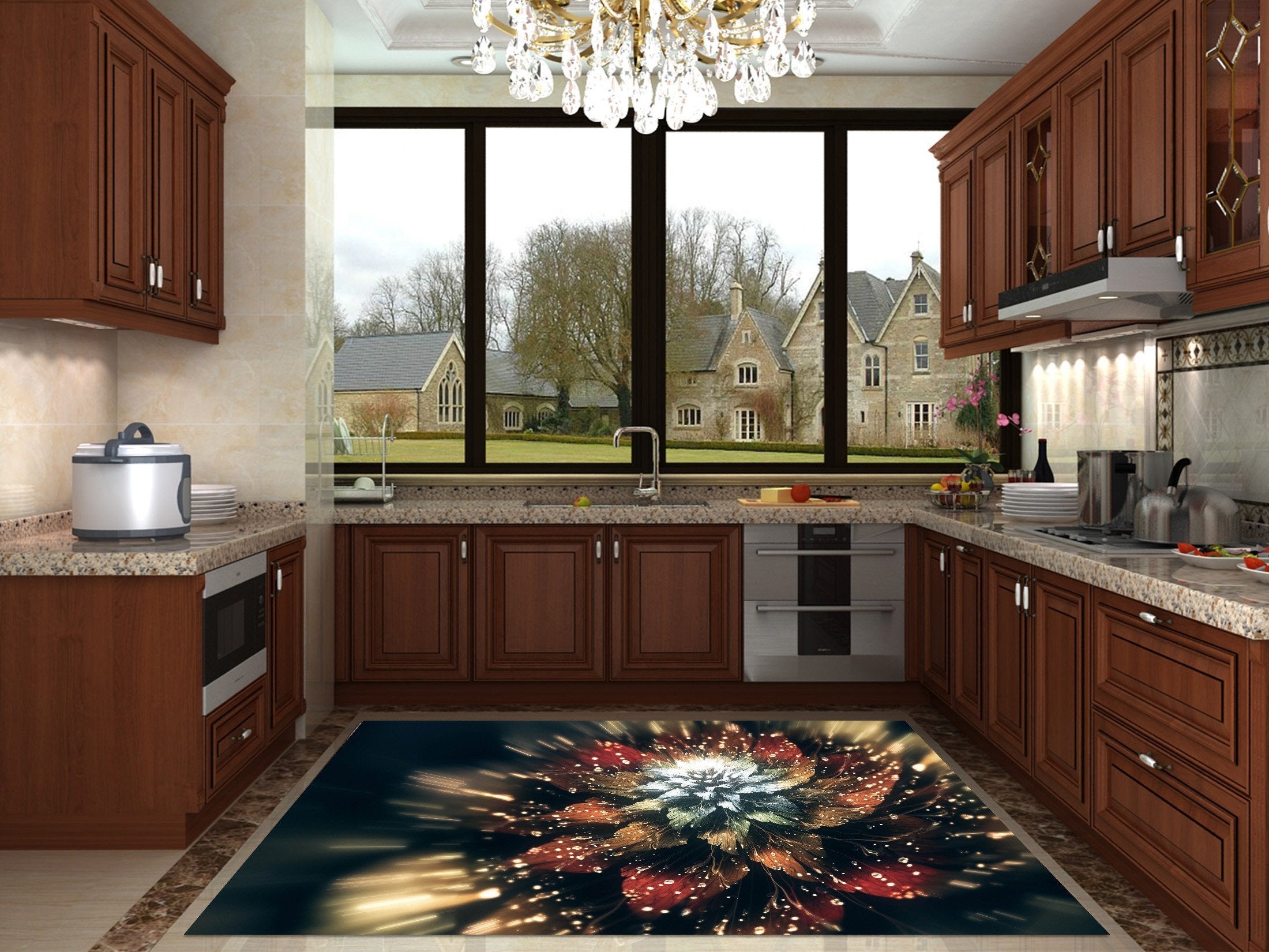 3D Shining Flower Kitchen Mat Floor Mural Wallpaper AJ Wallpaper