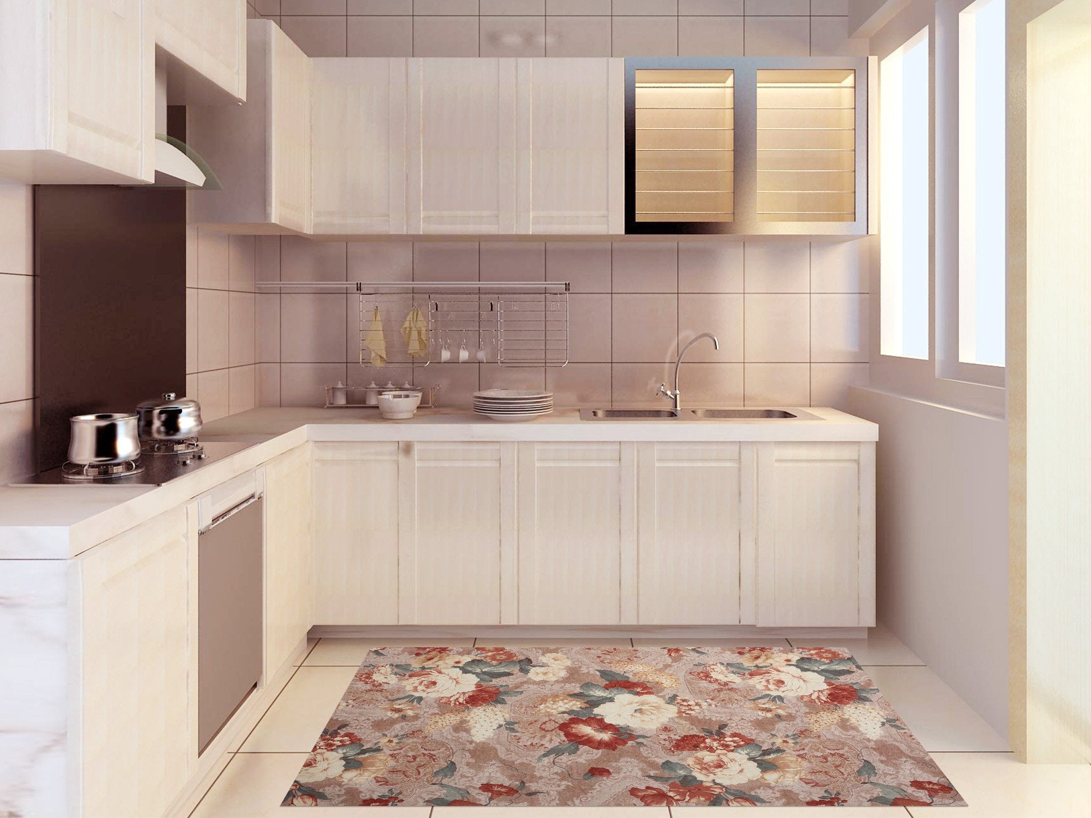 3D Retro Flowers Pattern 692 Kitchen Mat Floor Mural Wallpaper AJ Wallpaper