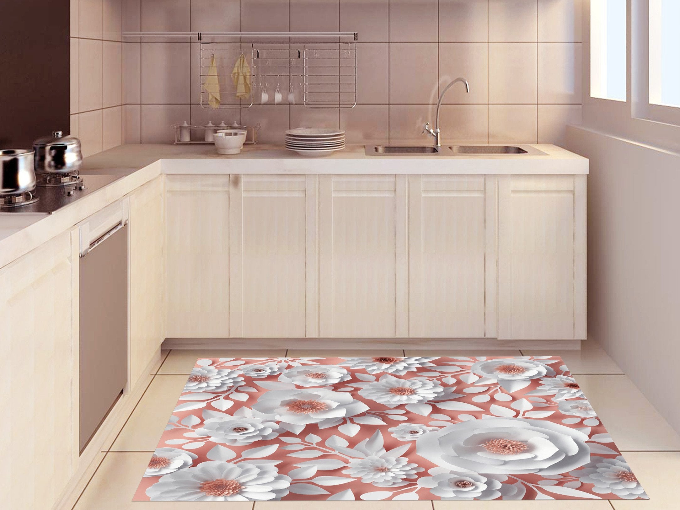 3D Paper Flowers 685 Kitchen Mat Floor Mural Wallpaper AJ Wallpaper