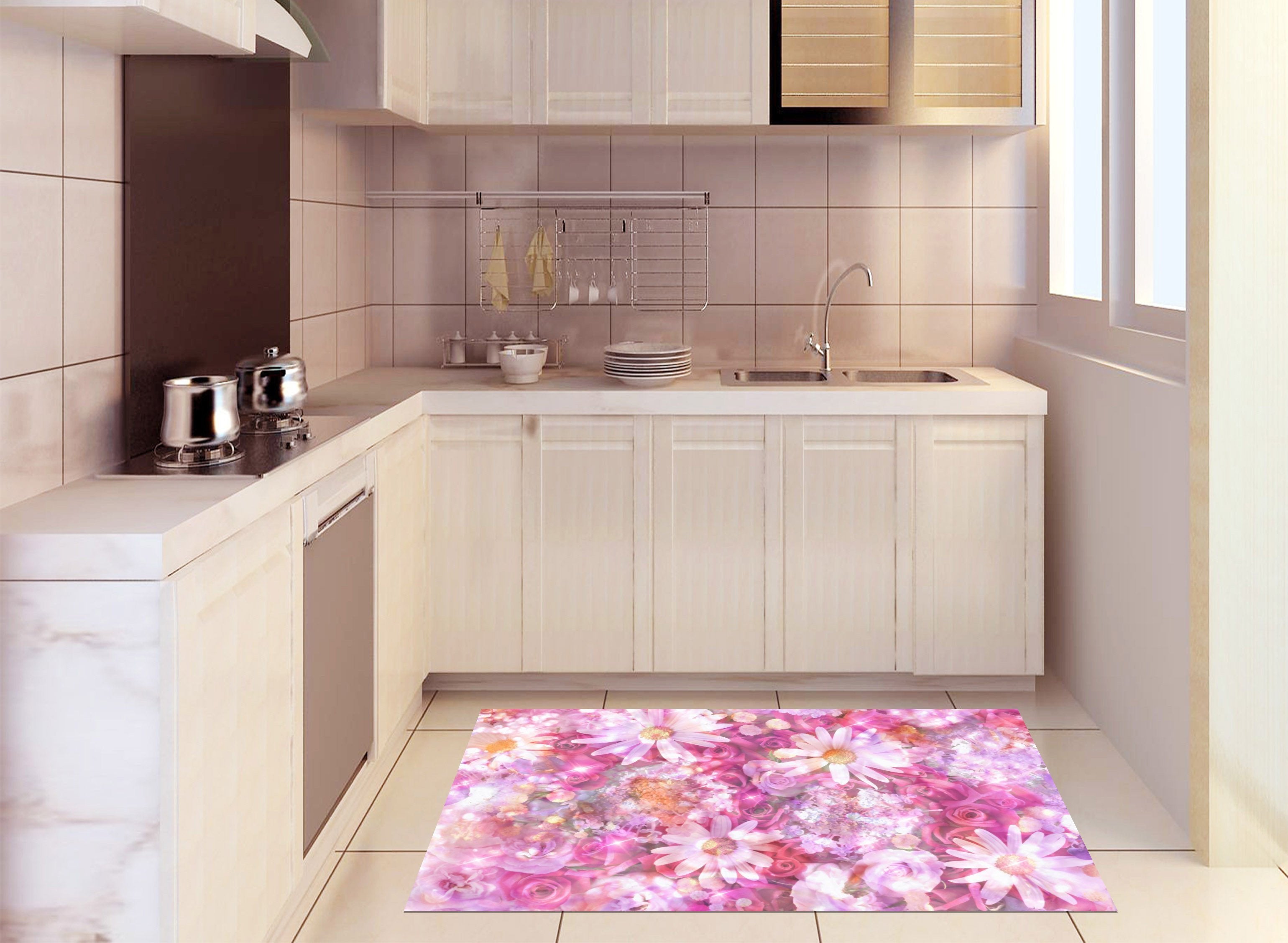 3D Pretty Shining Flowers Kitchen Mat Floor Mural Wallpaper AJ Wallpaper