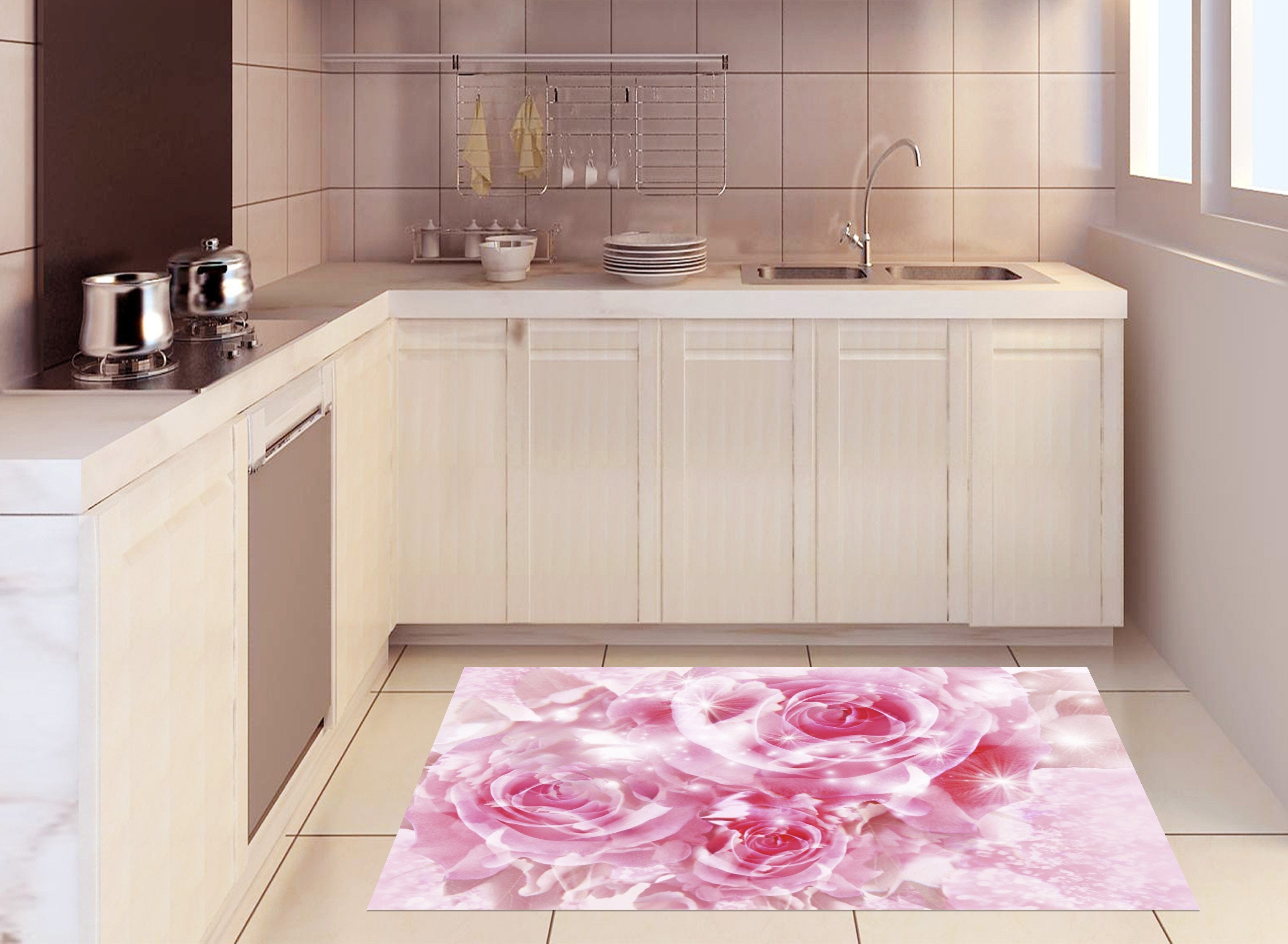 3D Shiny Roses Kitchen Mat Floor Mural Wallpaper AJ Wallpaper