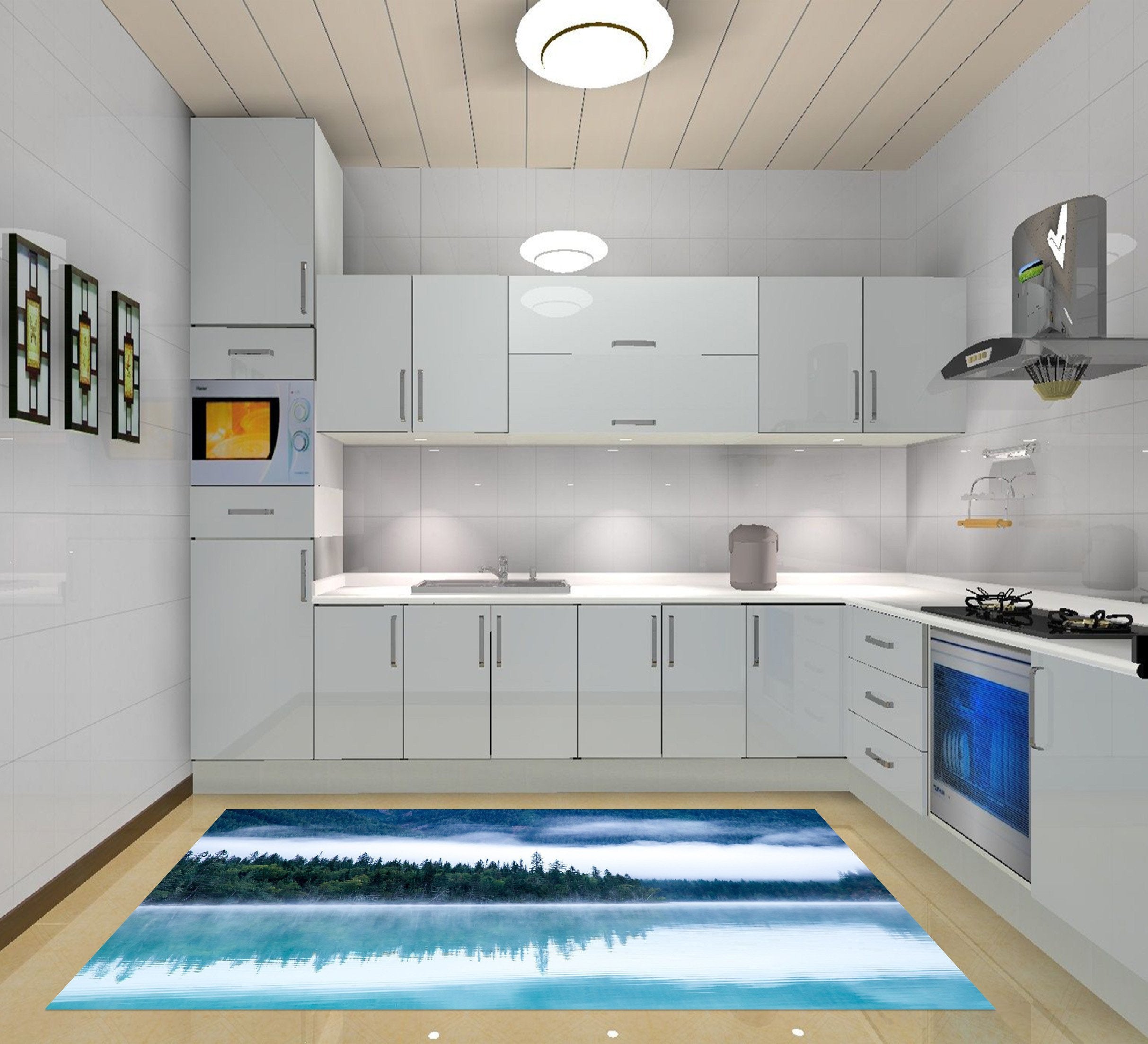 3D Misty Lake 620 Kitchen Mat Floor Mural Wallpaper AJ Wallpaper