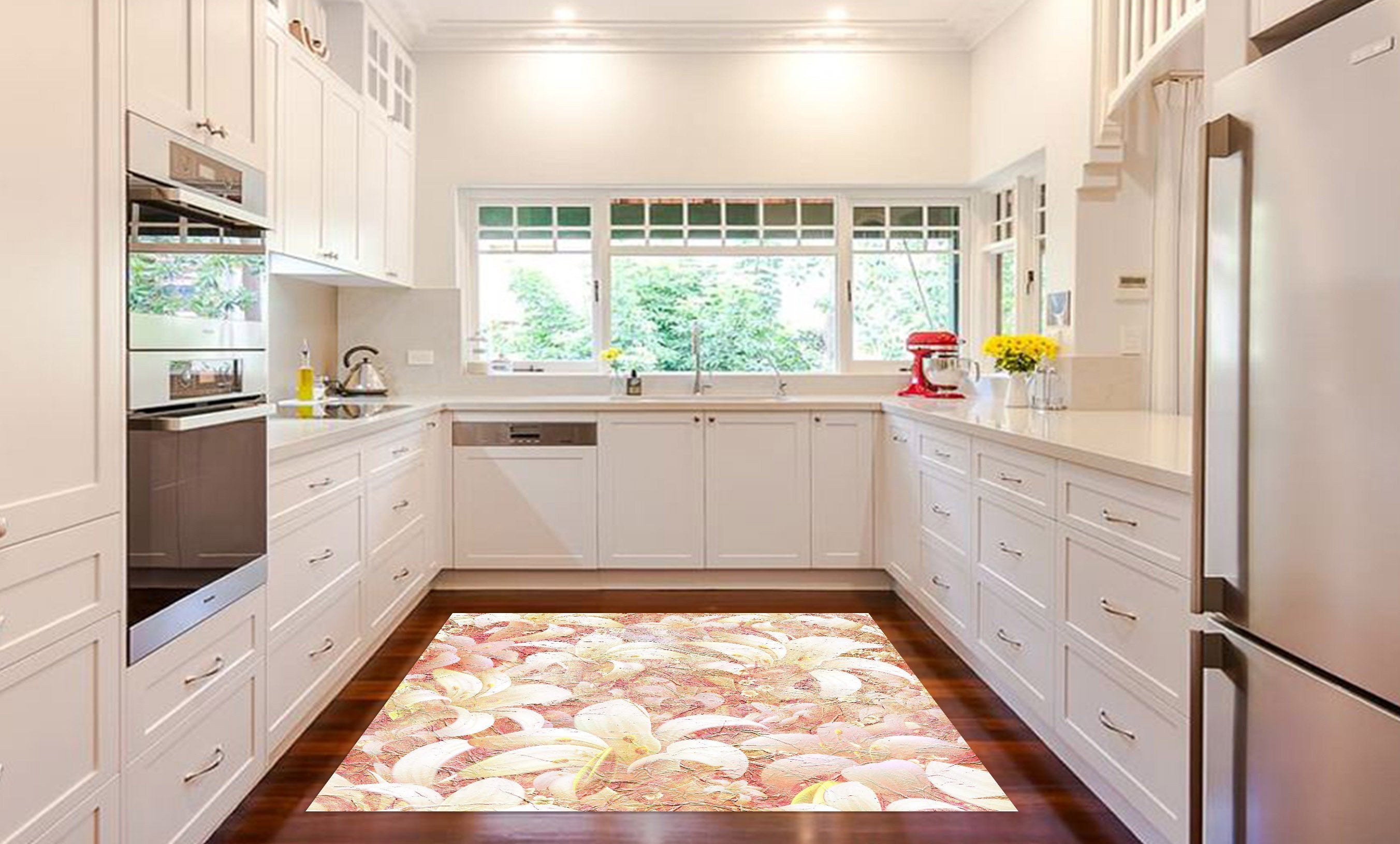 3D Pretty Flowers Pattern Kitchen Mat Floor Mural Wallpaper AJ Wallpaper