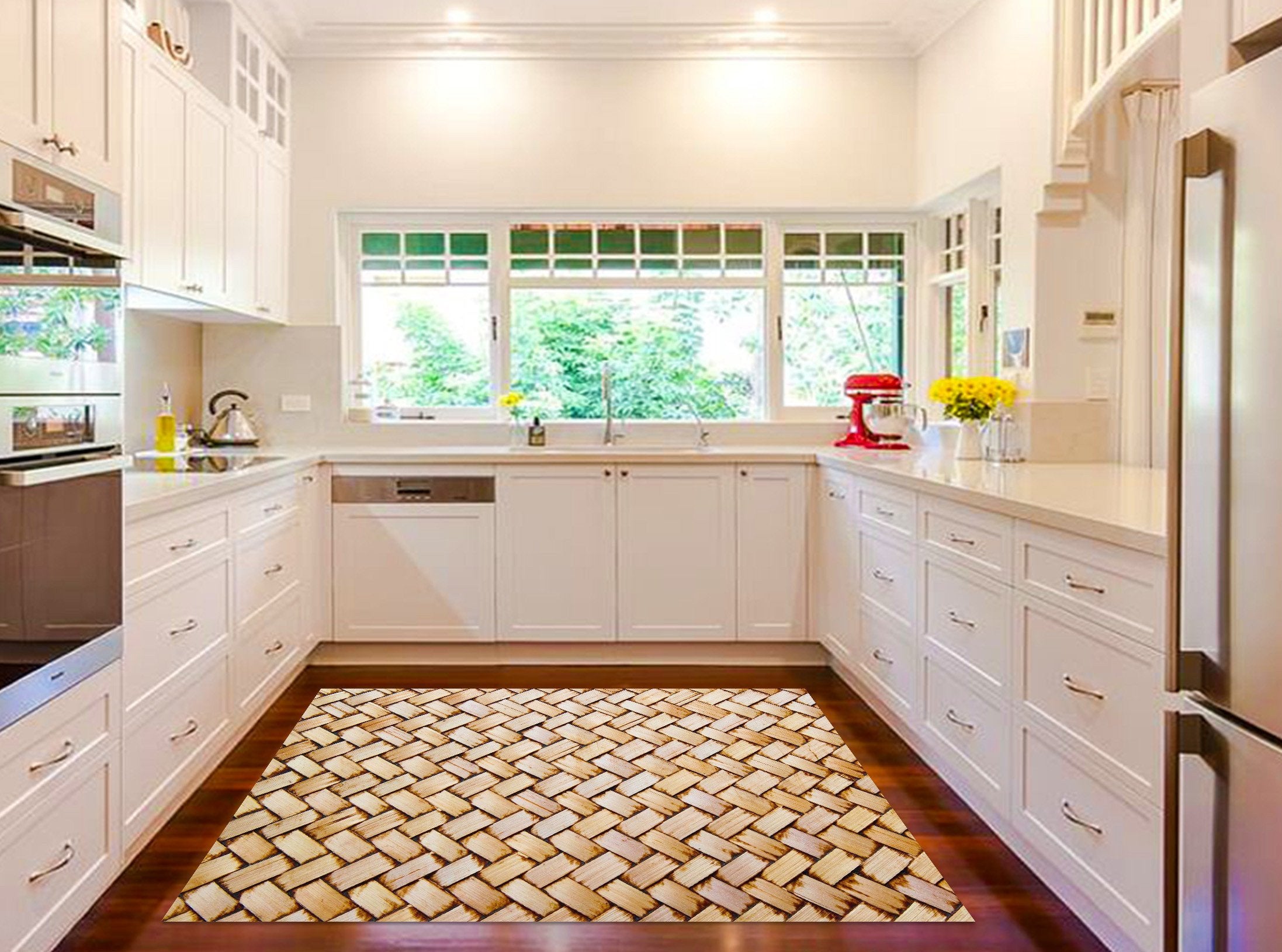 3D Retro Bamboo Weave Kitchen Mat Floor Mural Wallpaper AJ Wallpaper