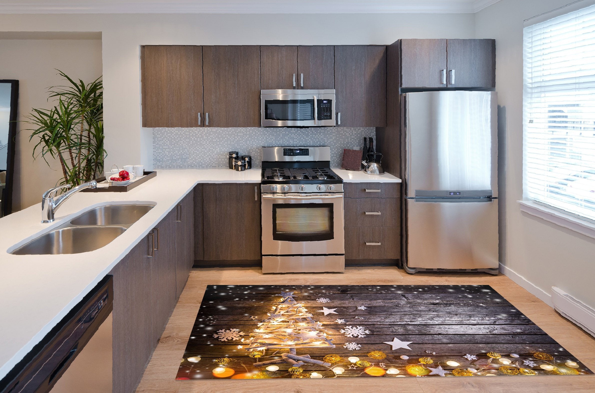 3D Wood Christmas Tree Kitchen Mat Floor Mural Wallpaper AJ Wallpaper