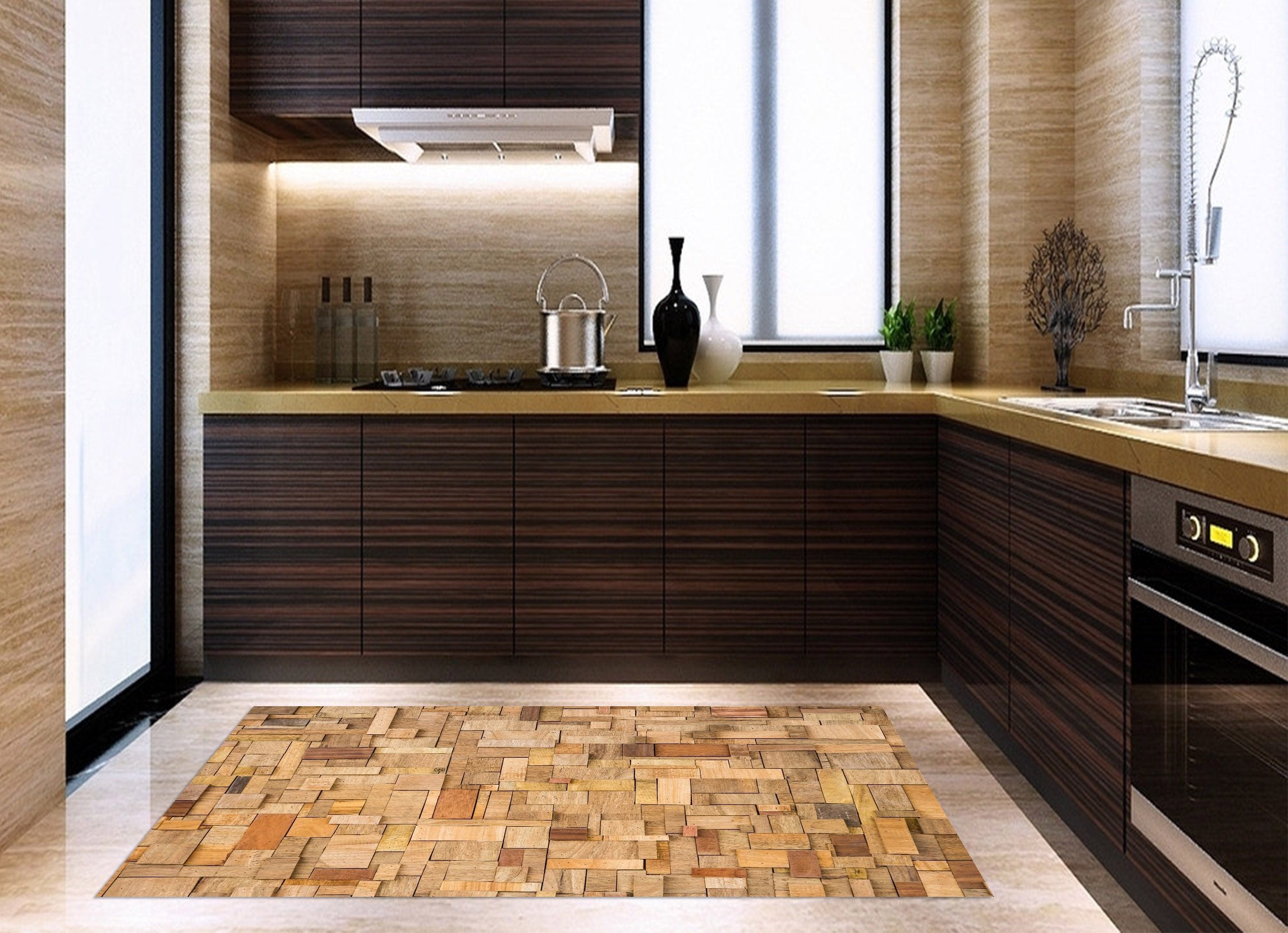 3D Wood Blocks Kitchen Mat Floor Mural Wallpaper AJ Wallpaper