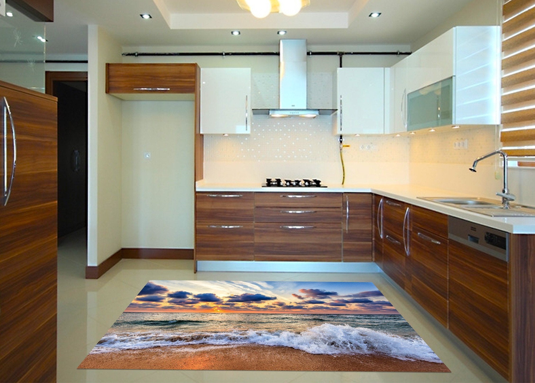3D Sea Sunset Waves 529 Kitchen Mat Floor Mural Wallpaper AJ Wallpaper