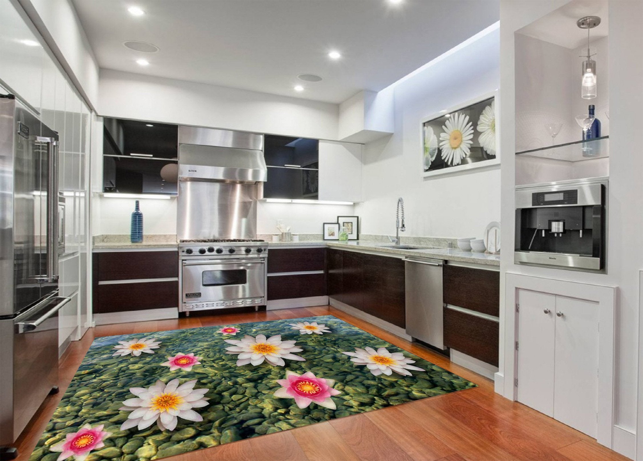 3D Lake Flowers Stones Kitchen Mat Floor Mural Wallpaper AJ Wallpaper