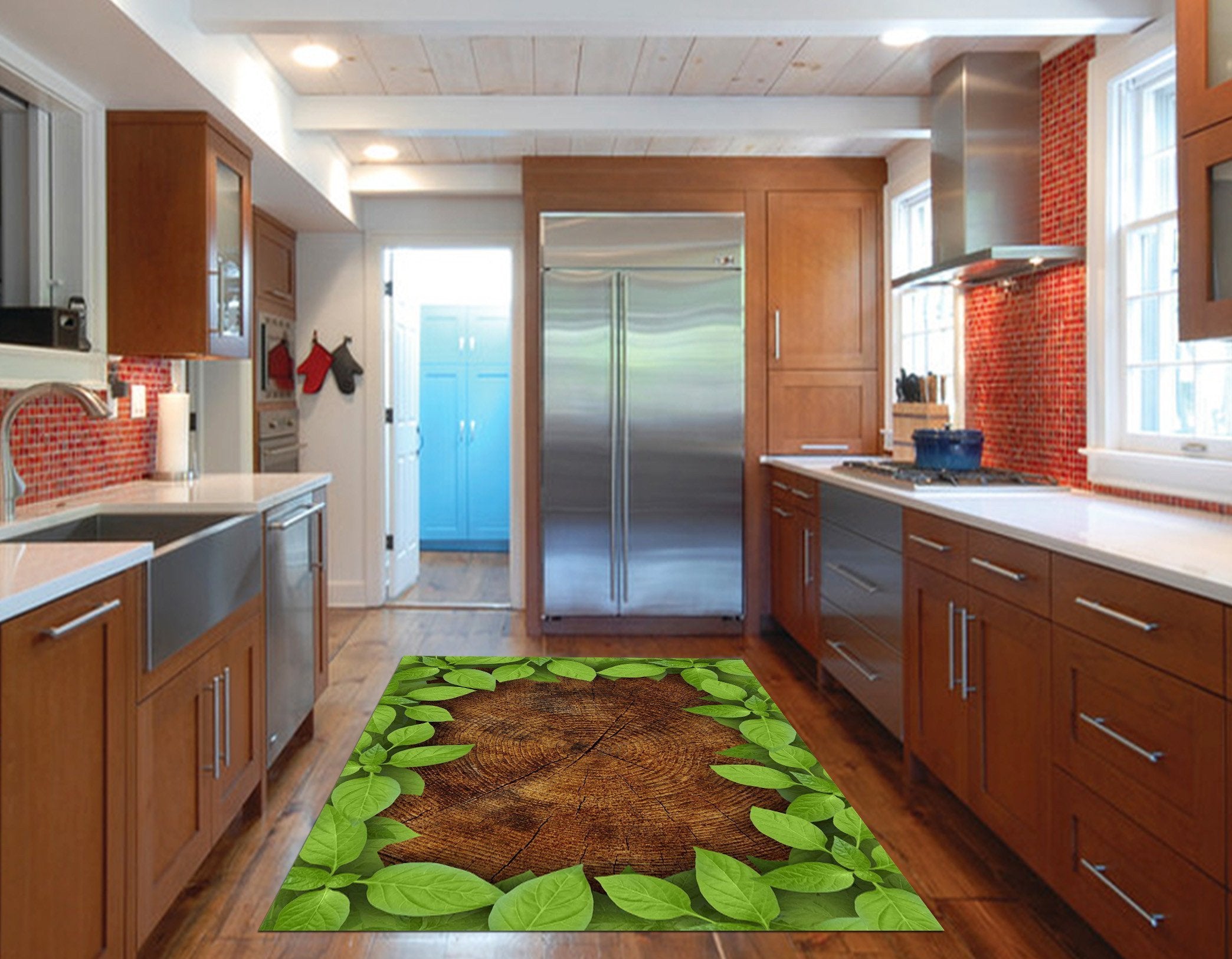 3D Wood Leaves Kitchen Mat Floor Mural Wallpaper AJ Wallpaper