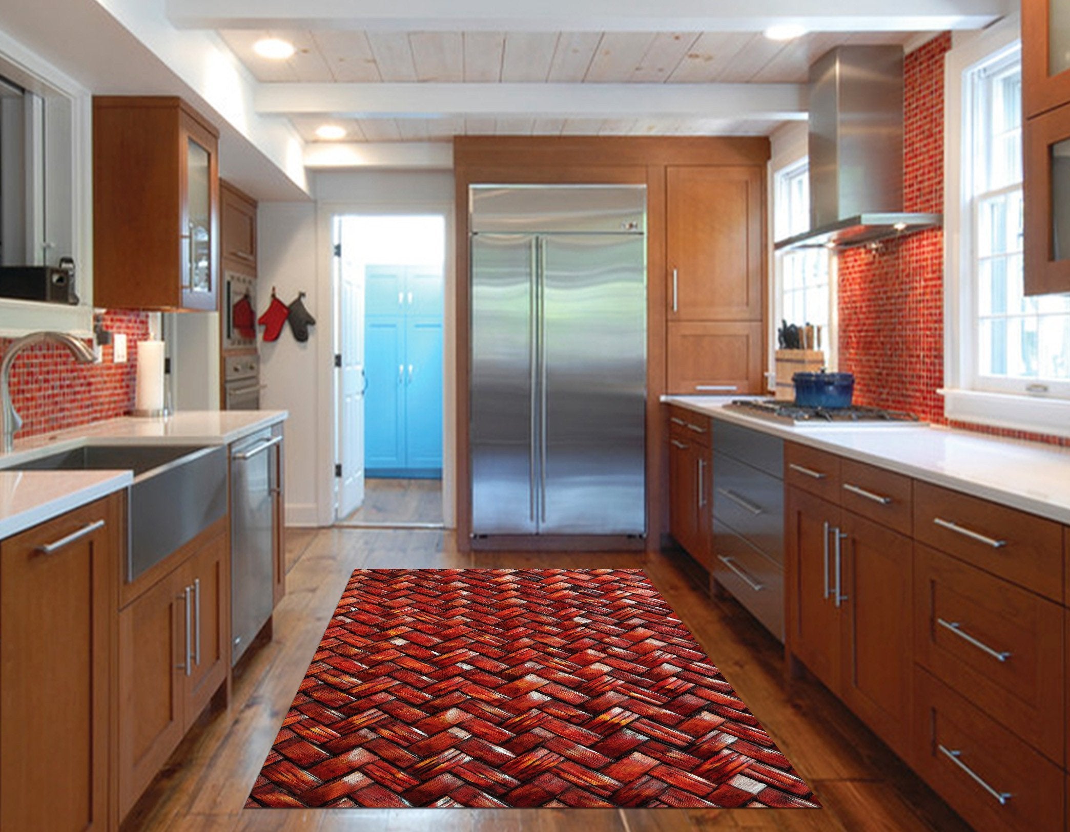 3D Bamboo Weave Kitchen Mat Floor Mural Wallpaper AJ Wallpaper