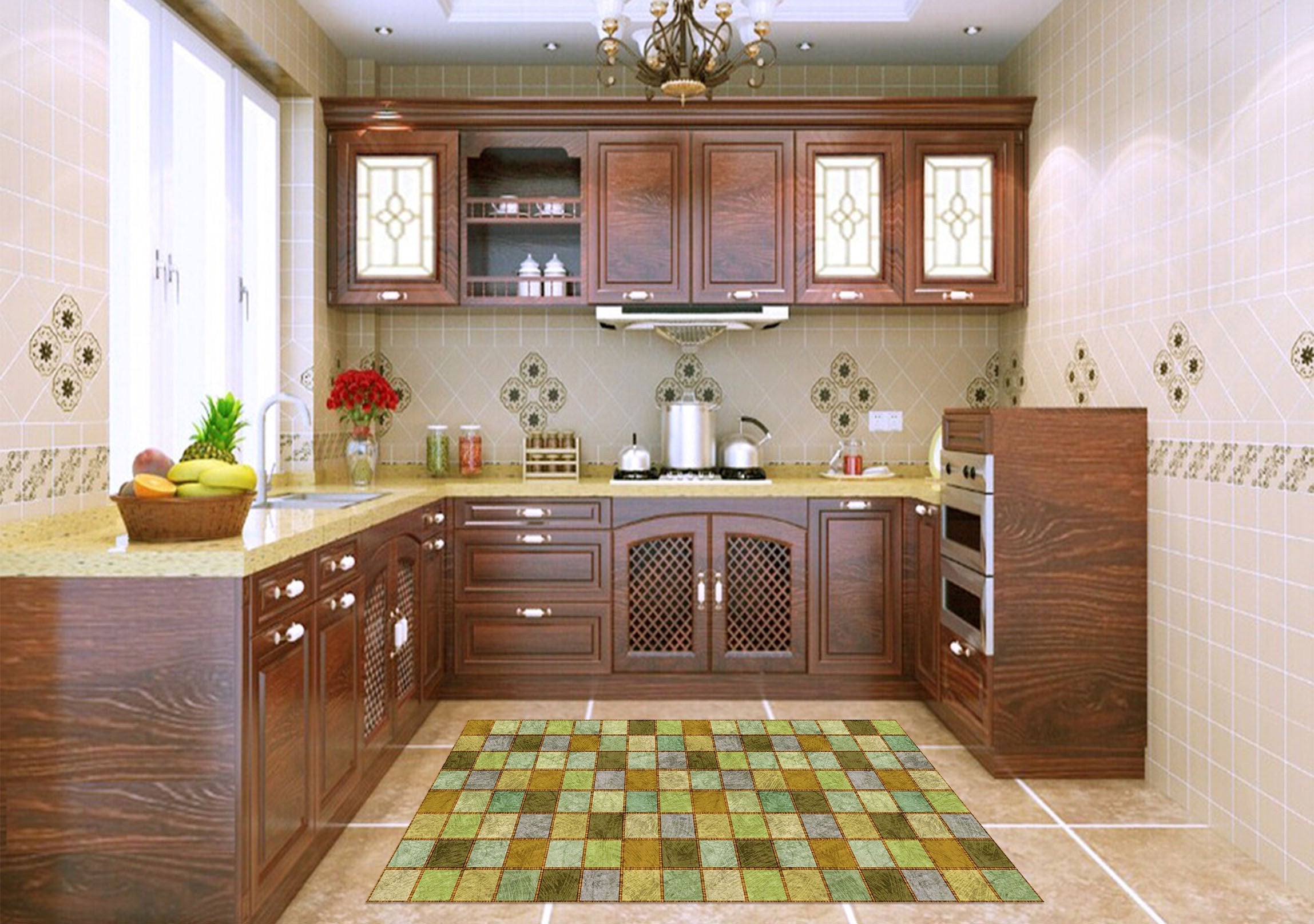 3D Color Squares Kitchen Mat Floor Mural Wallpaper AJ Wallpaper