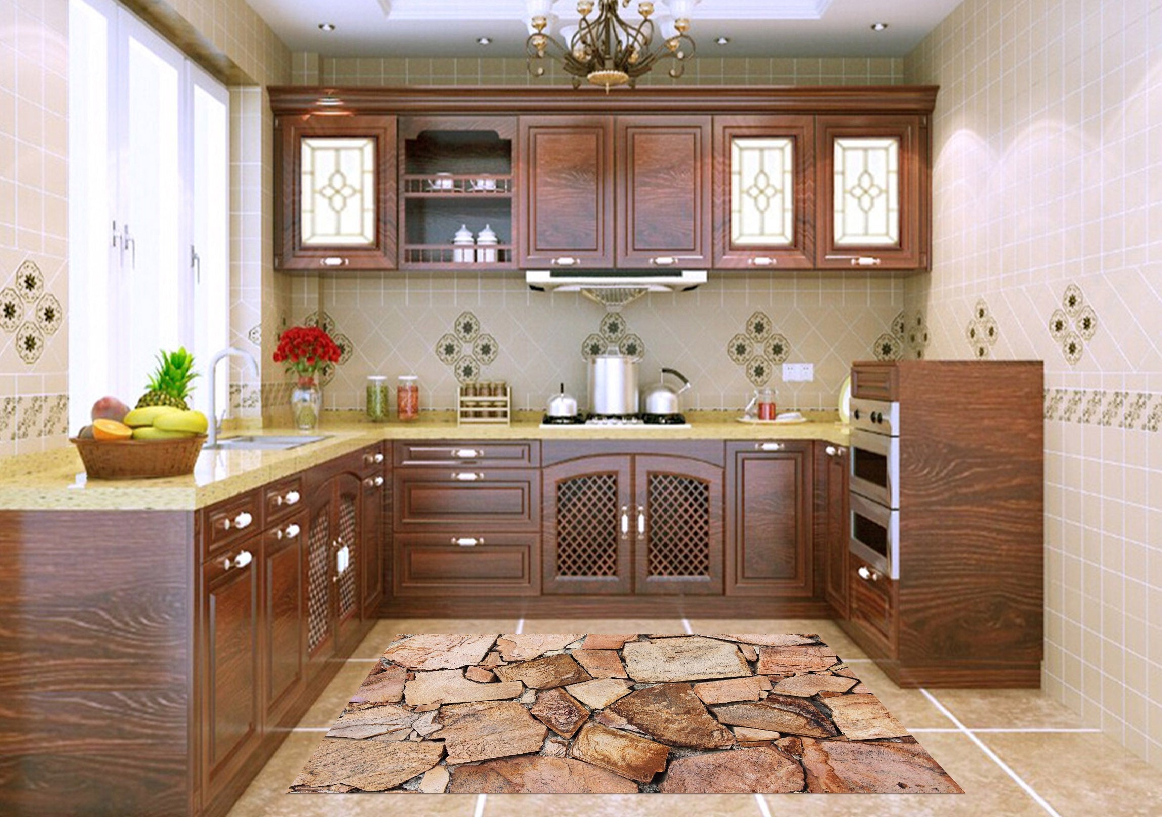 3D Rocks Wall 661 Kitchen Mat Floor Mural Wallpaper AJ Wallpaper
