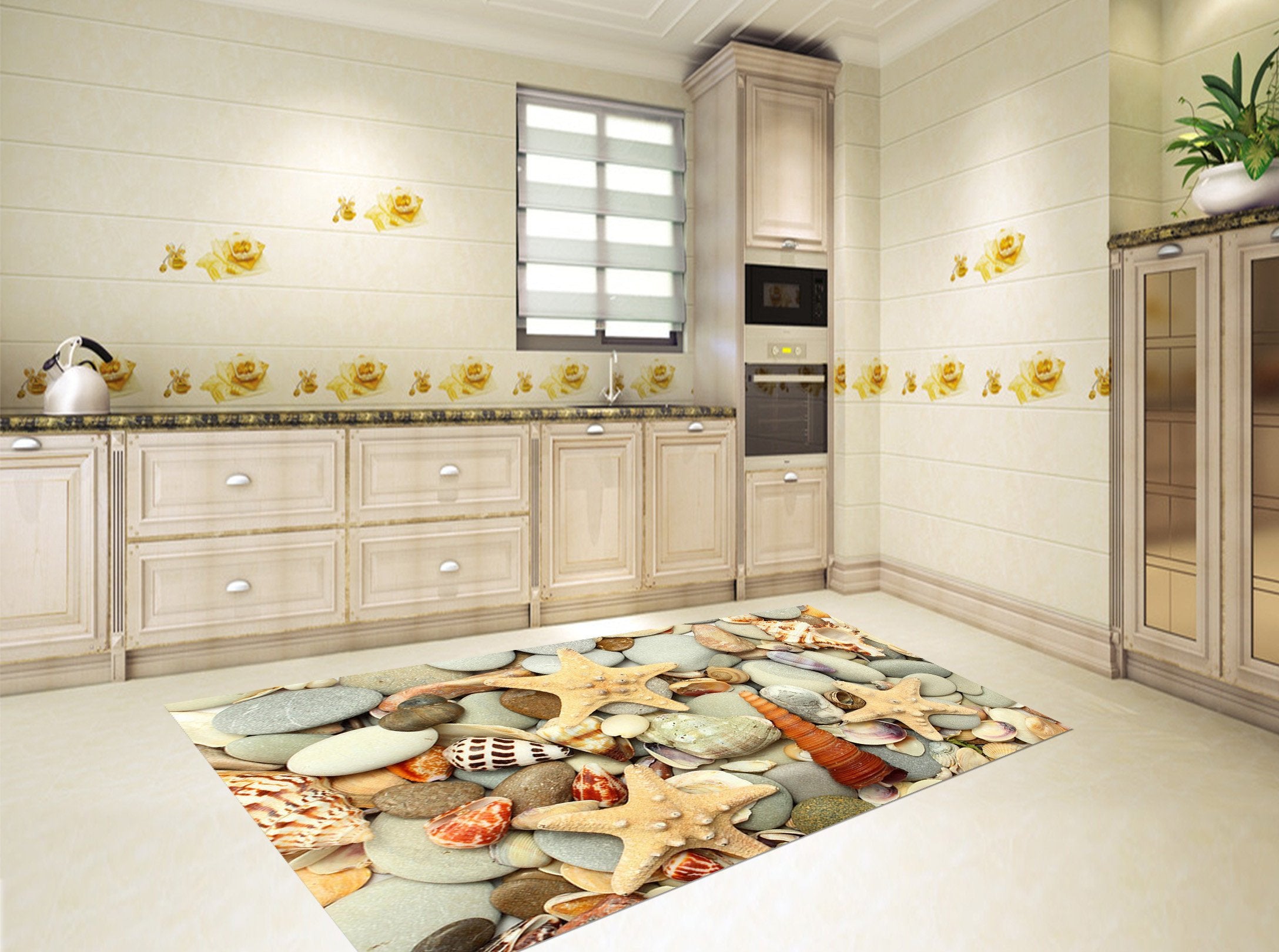 3D Beach Rock Shells Kitchen Mat Floor Mural Wallpaper AJ Wallpaper