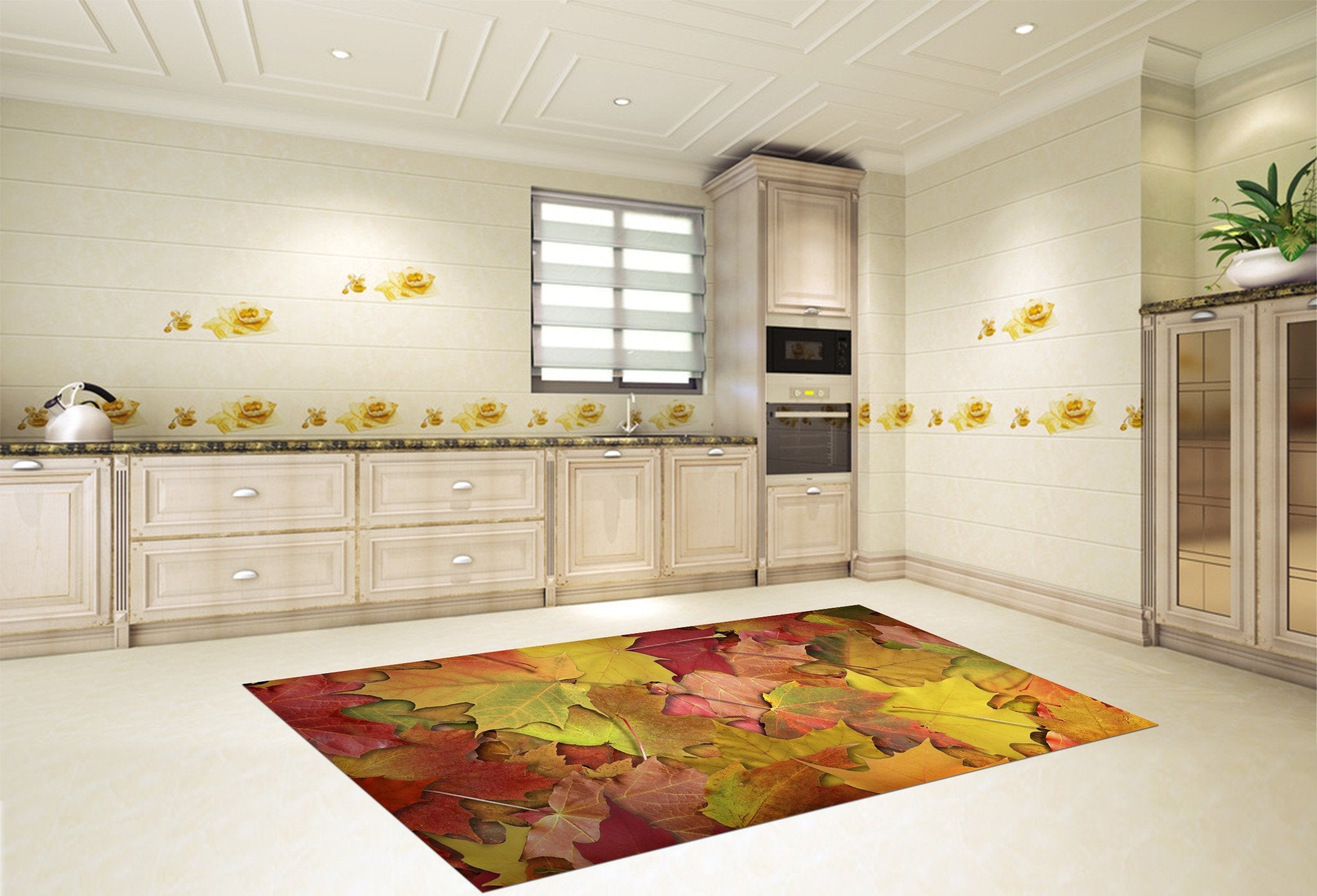 3D Fallen Leaves Pattern Kitchen Mat Floor Mural Wallpaper AJ Wallpaper