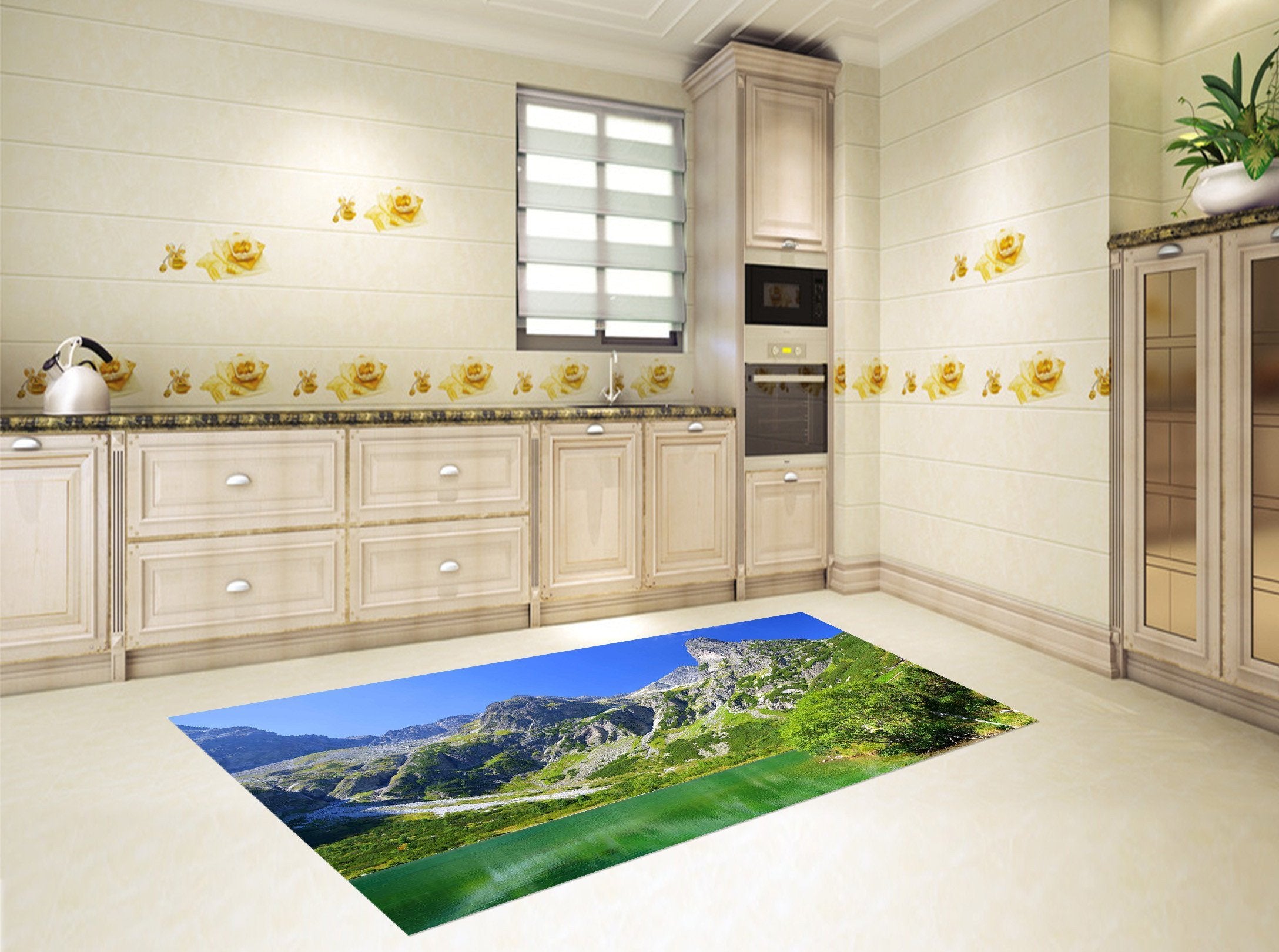 3D Lakeside Mountains Kitchen Mat Floor Mural Wallpaper AJ Wallpaper