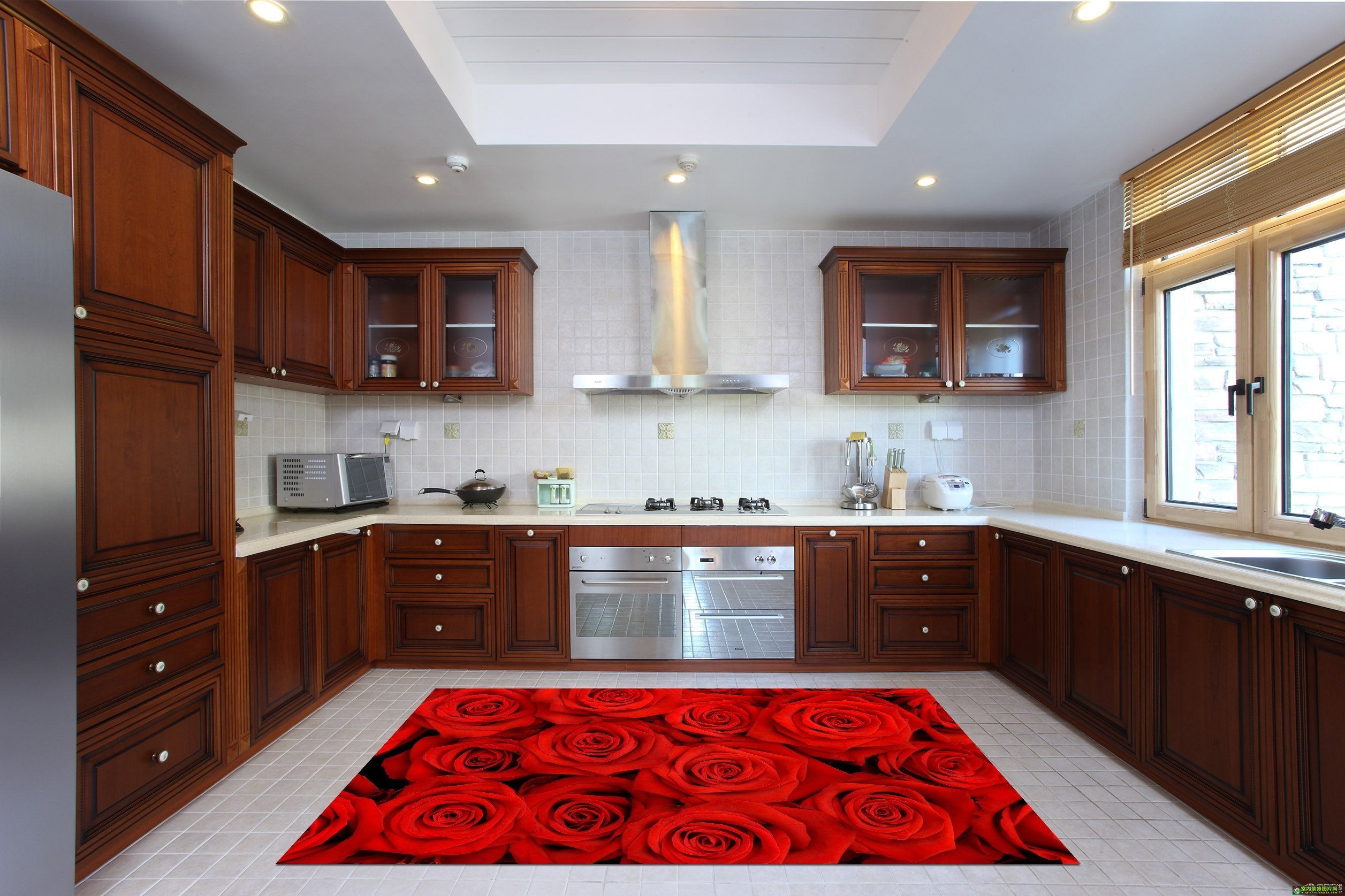 3D Red Roses Kitchen Mat Floor Mural Wallpaper AJ Wallpaper