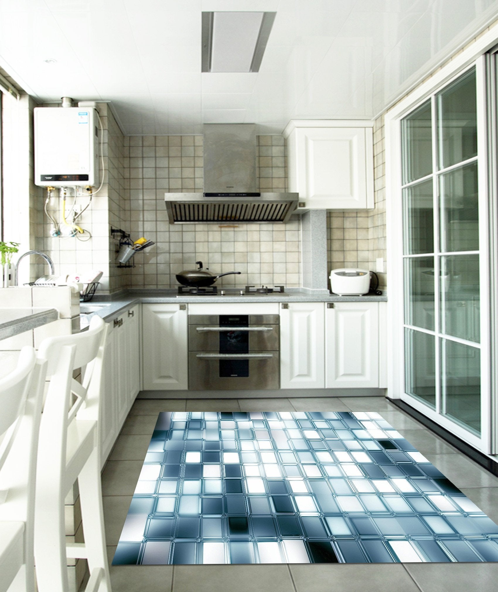 3D Shiny Square Grids Kitchen Mat Floor Mural Wallpaper AJ Wallpaper