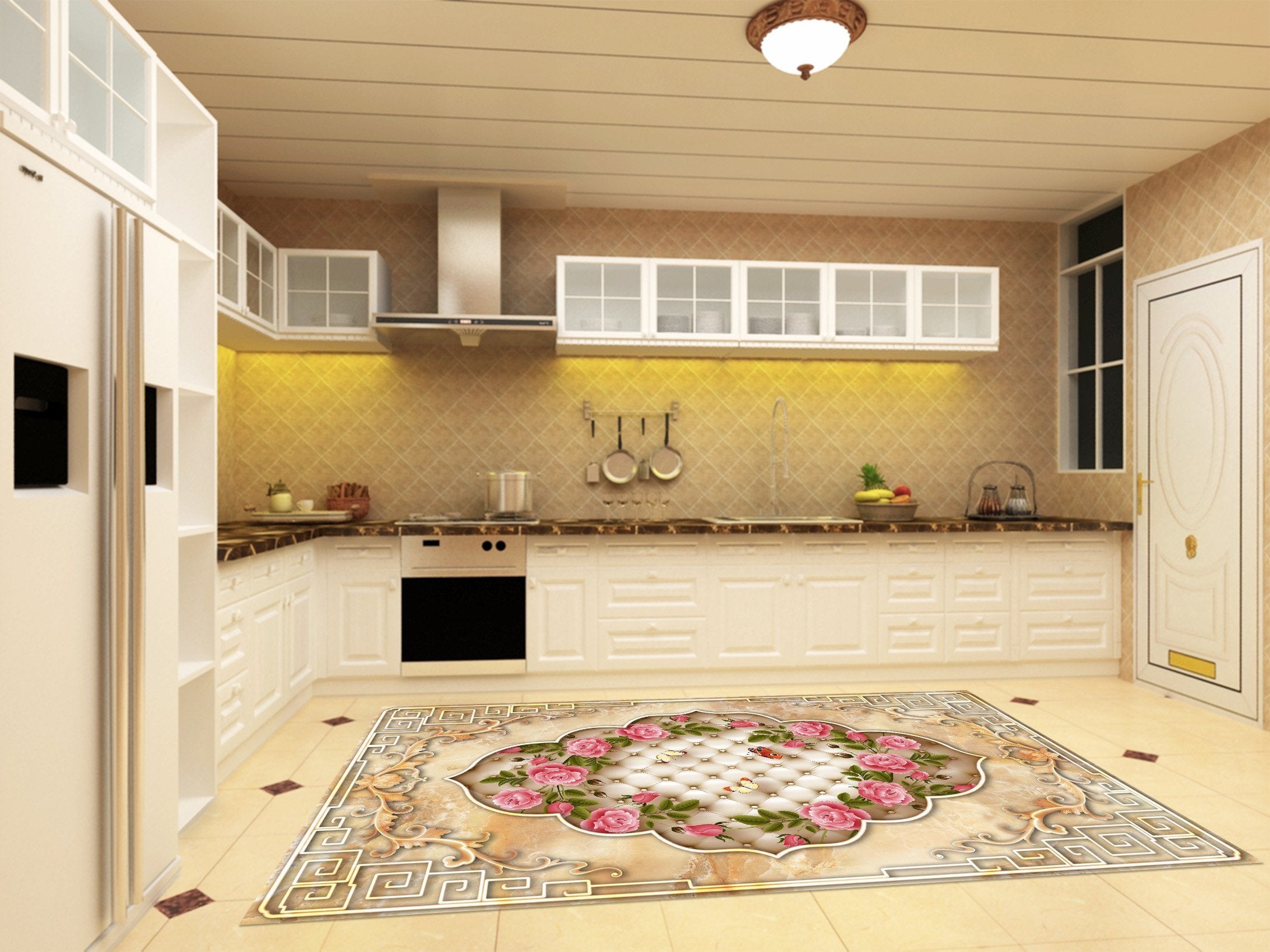 3D Flowers Butterflies 561 Kitchen Mat Floor Mural Wallpaper AJ Wallpaper