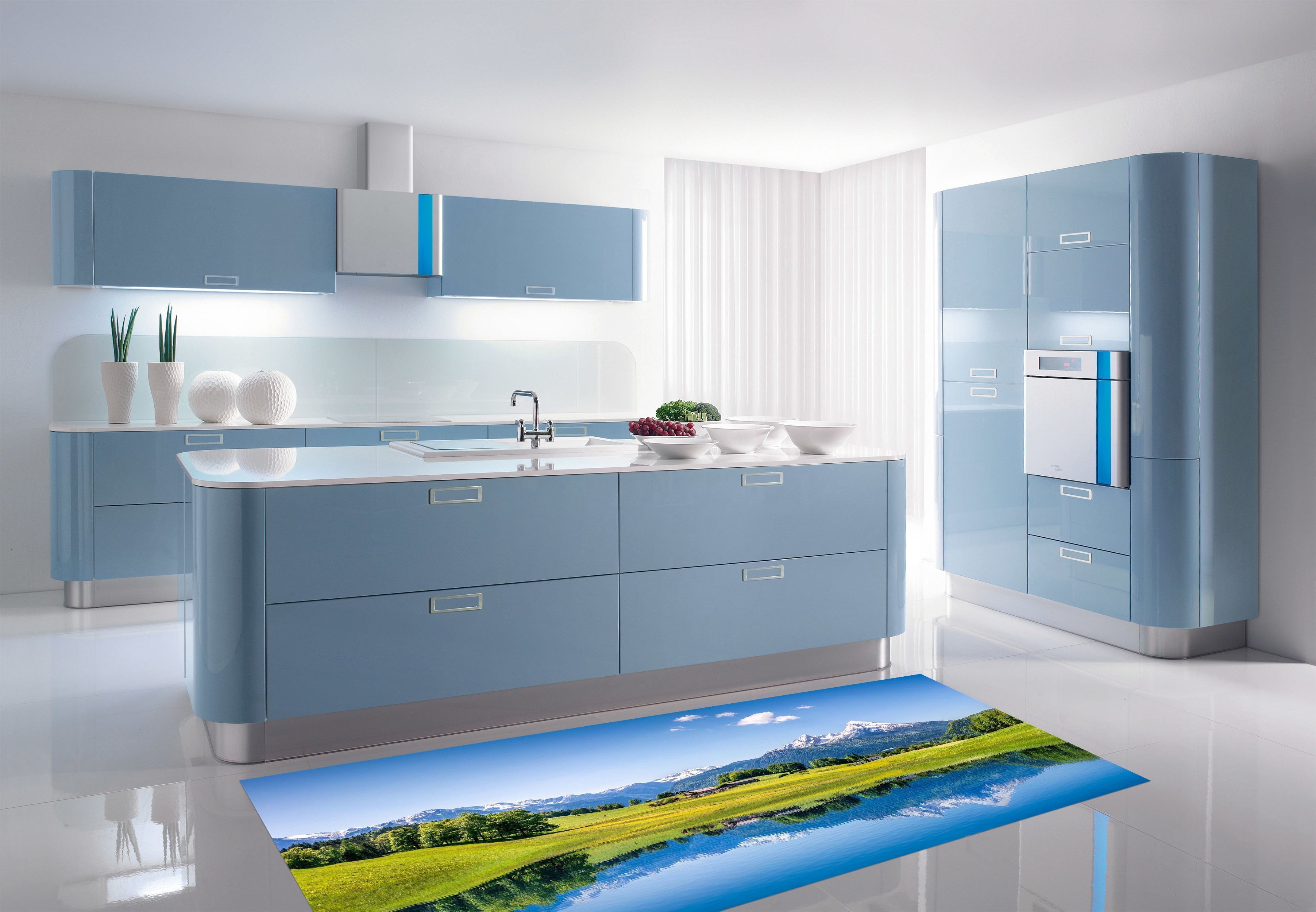 3D Alpine Lakeside Cottages Kitchen Mat Floor Mural Wallpaper AJ Wallpaper