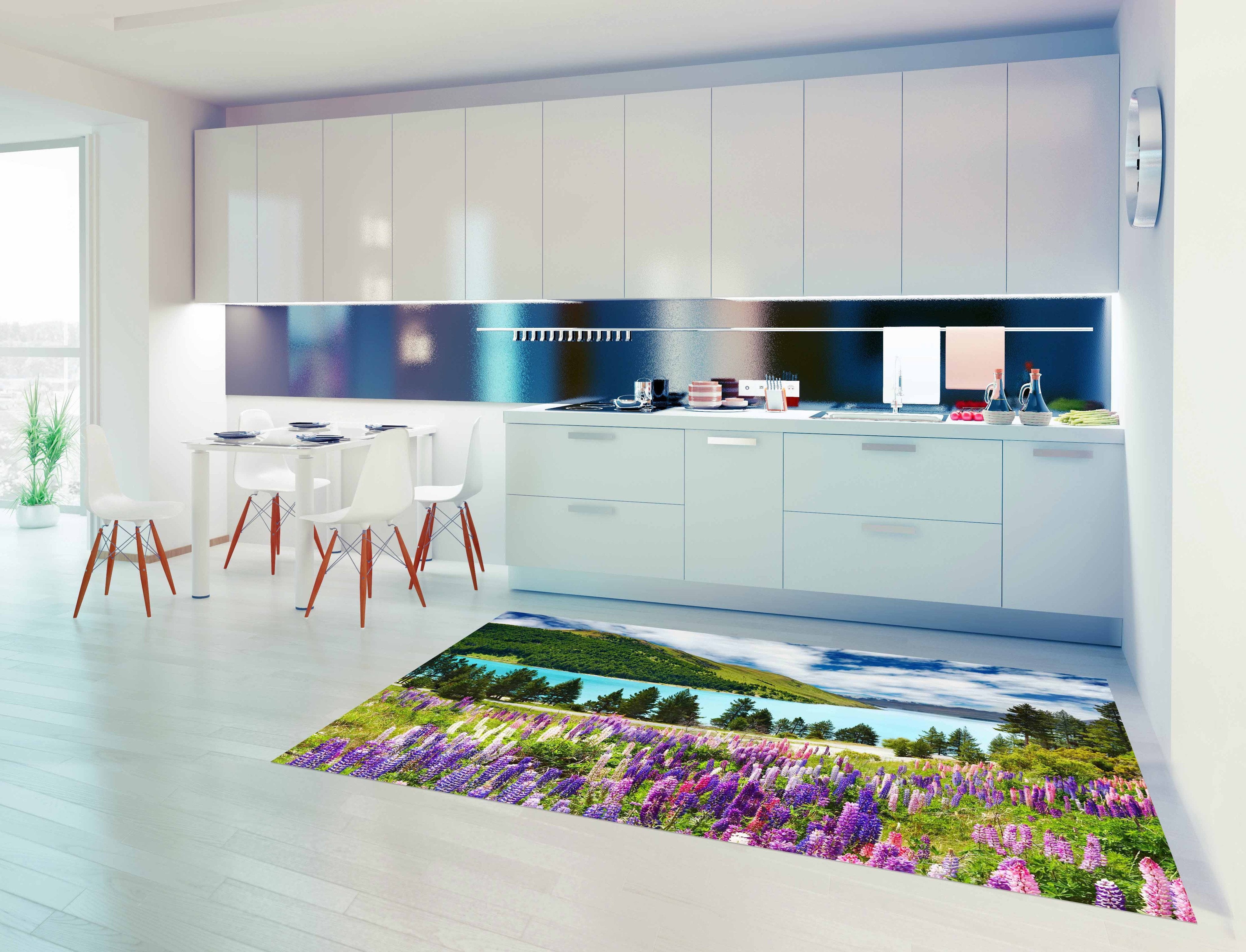 3D Lakeside Flowers Kitchen Mat Floor Mural Wallpaper AJ Wallpaper