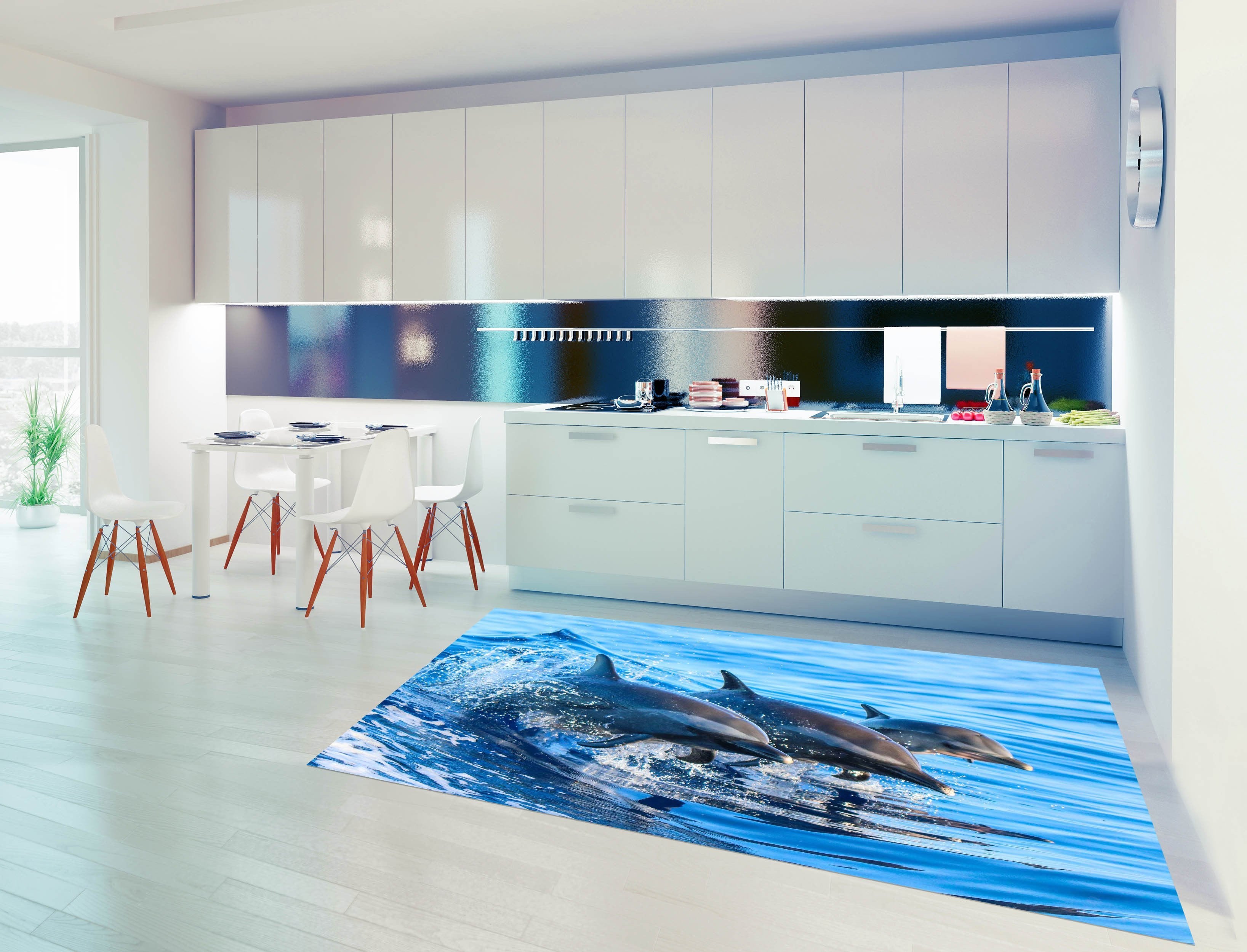 3D Jumping Dolphins 47 Kitchen Mat Floor Mural Wallpaper AJ Wallpaper