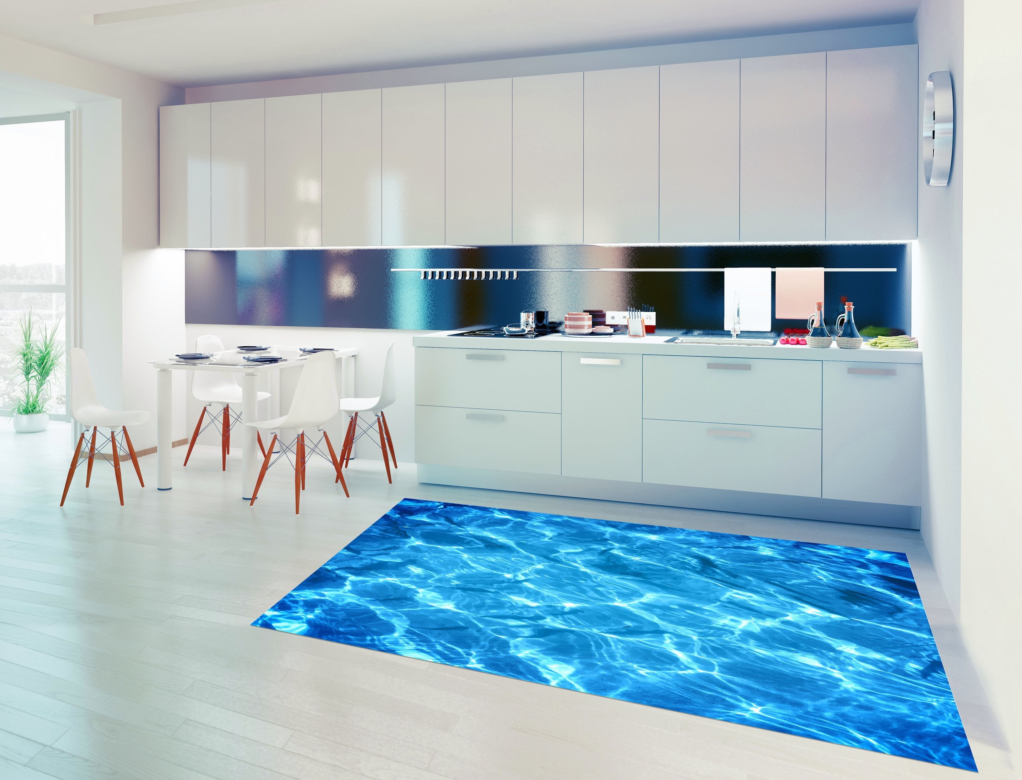 3D Flash Blue Water 07 Kitchen Mat Floor Mural Wallpaper AJ Wallpaper