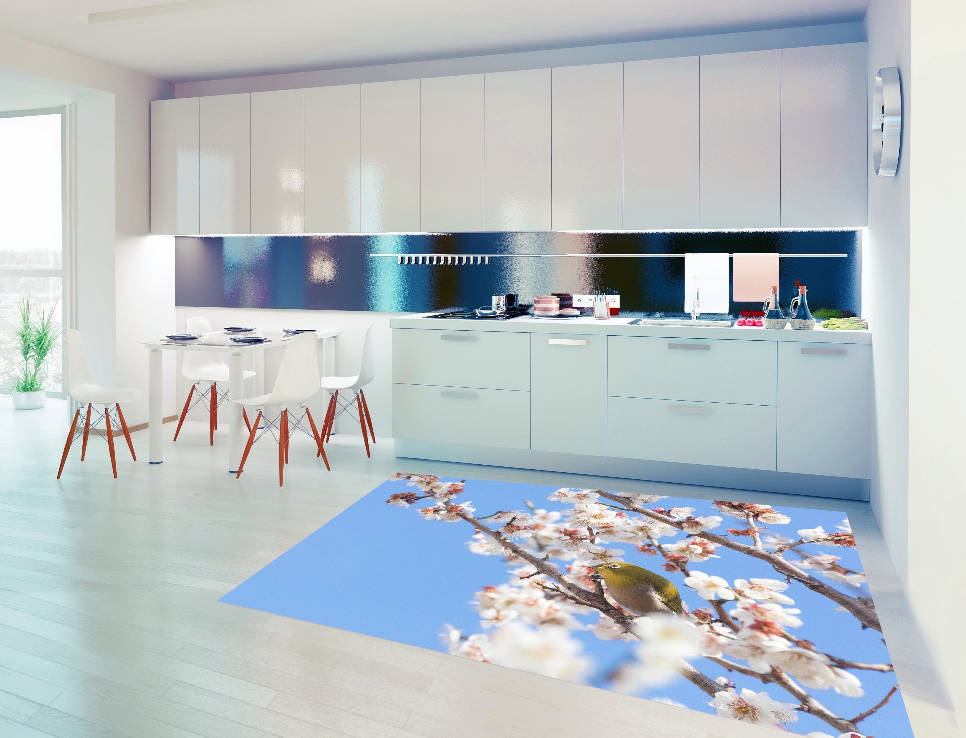 3D Flowers Tree Bird 640 Kitchen Mat Floor Mural Wallpaper AJ Wallpaper