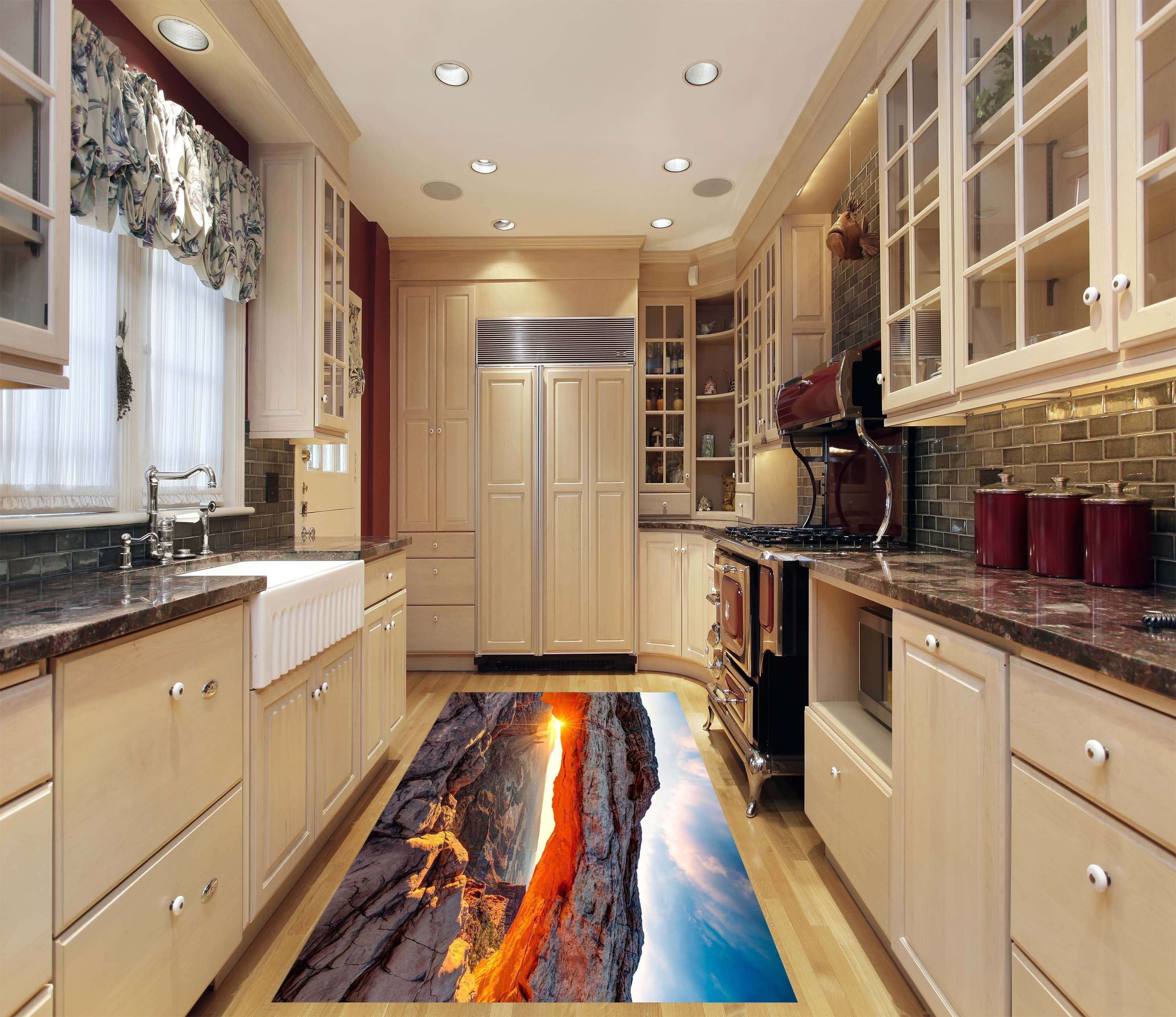 3D Stone Mountain Sunset 674 Kitchen Mat Floor Mural Wallpaper AJ Wallpaper