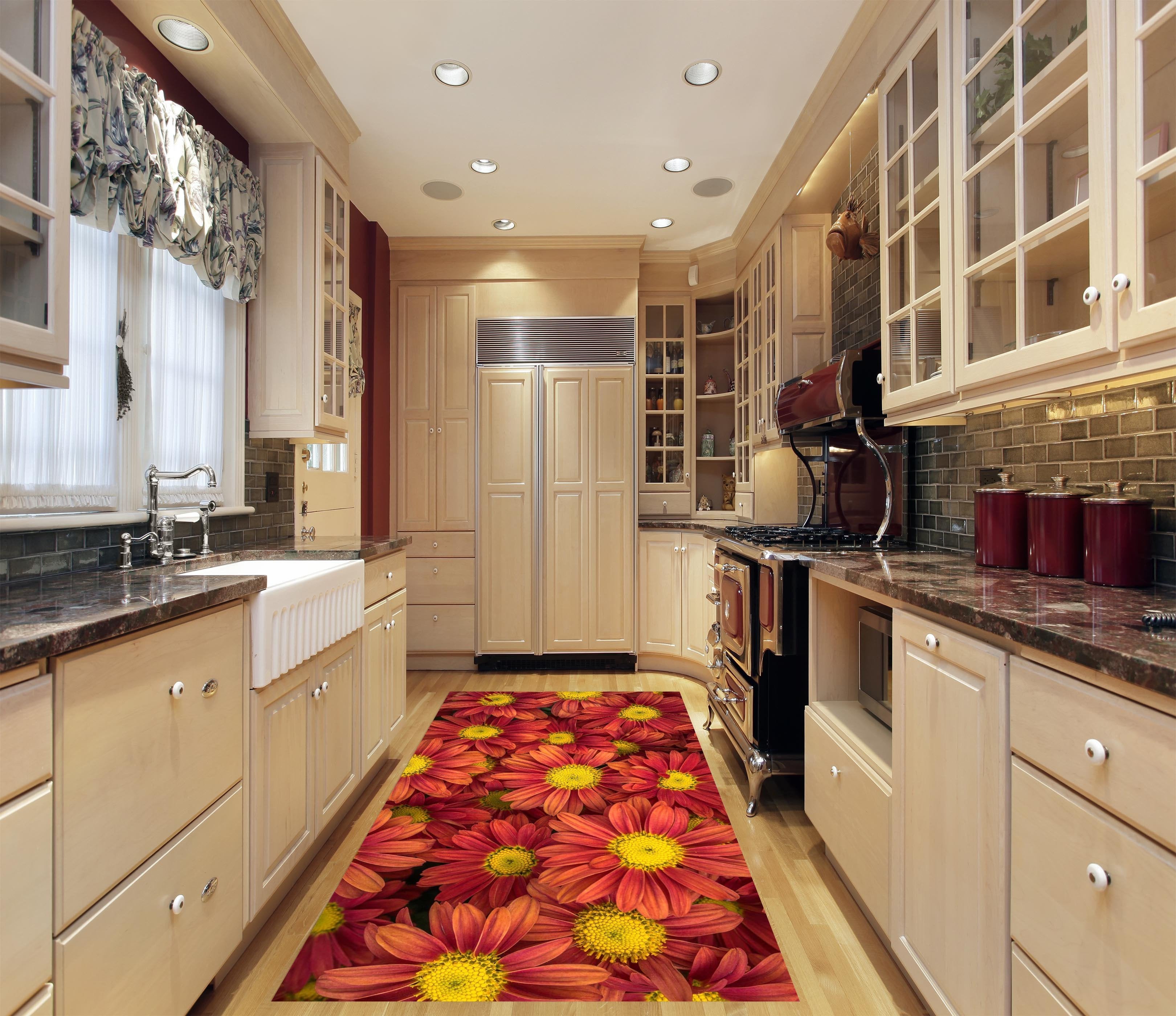 3D Red Flowers 673 Kitchen Mat Floor Mural Wallpaper AJ Wallpaper