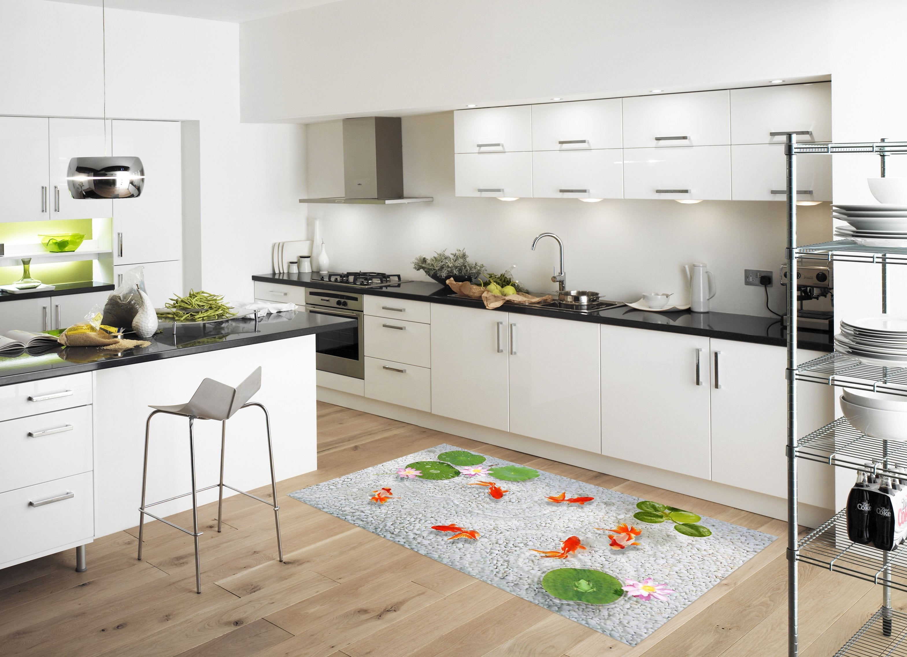 3D Fish Pond Stones Kitchen Mat Floor Mural Wallpaper AJ Wallpaper