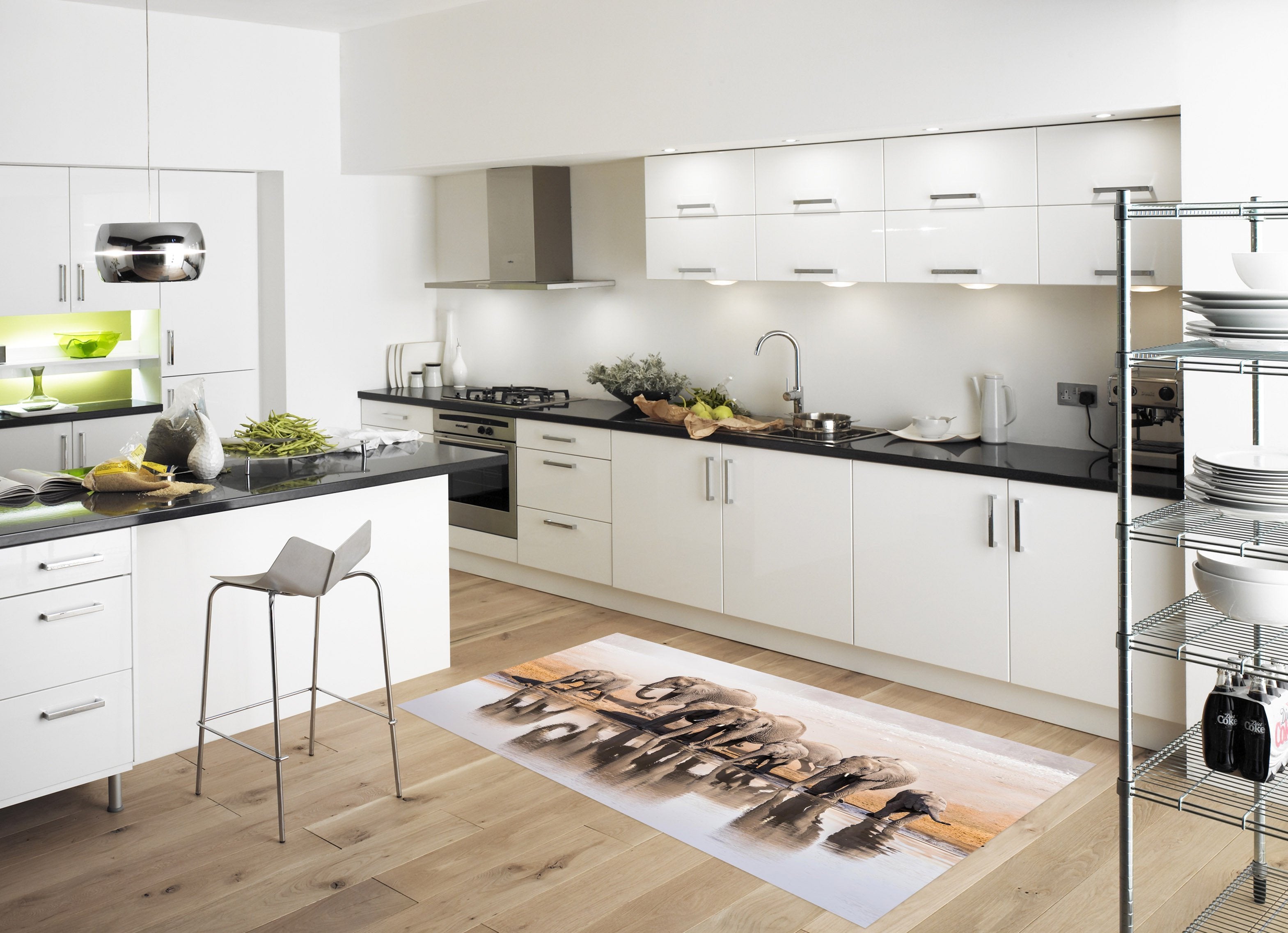 3D Elephants Lake 634 Kitchen Mat Floor Mural Wallpaper AJ Wallpaper