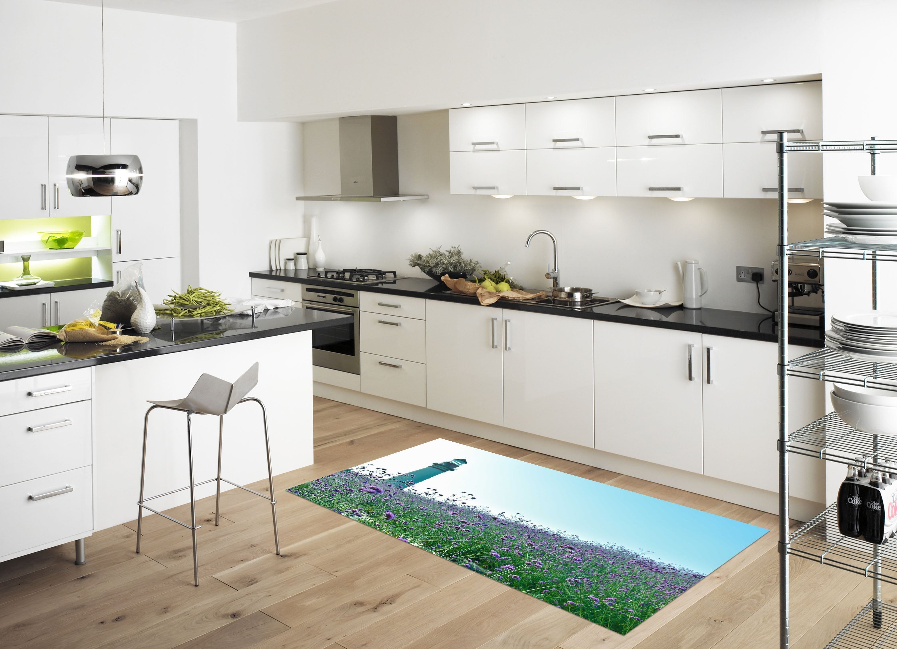 3D Lighthouse Flowers Kitchen Mat Floor Mural Wallpaper AJ Wallpaper