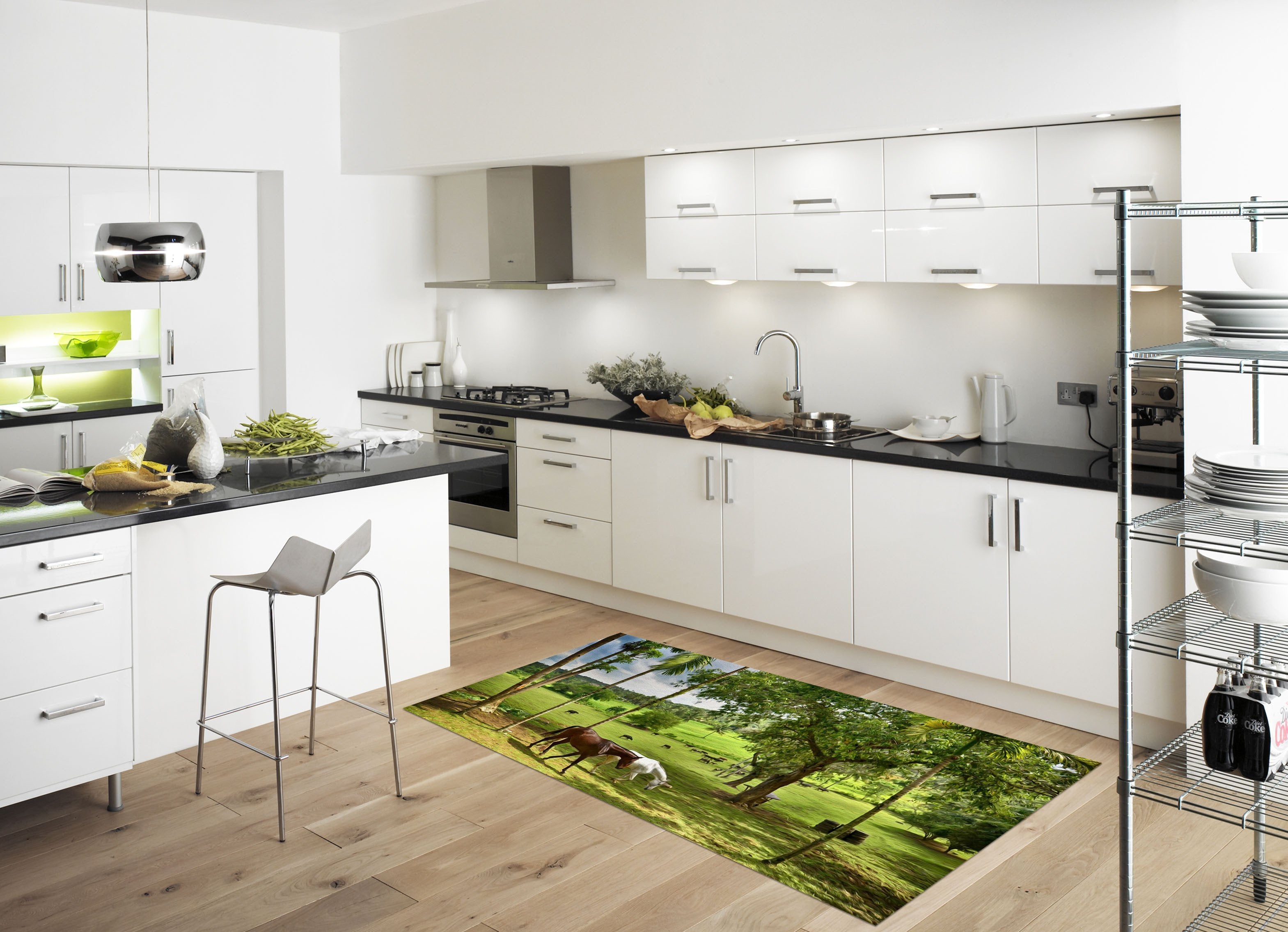 3D Horse Ranch Trees 625 Kitchen Mat Floor Mural Wallpaper AJ Wallpaper