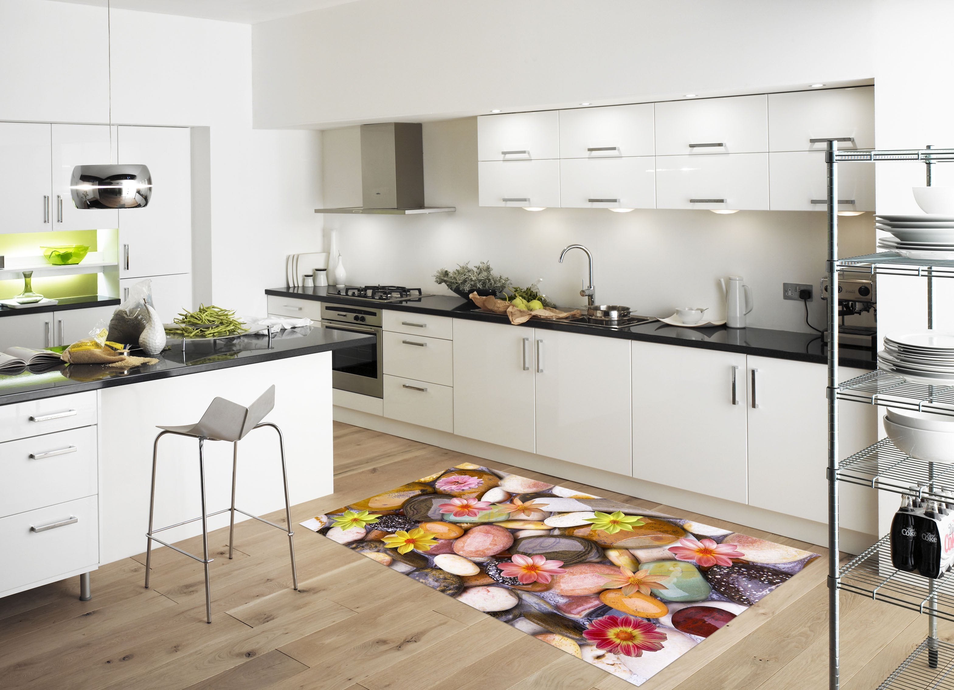 3D Wet Stones Flowers 152 Kitchen Mat Floor Mural Wallpaper AJ Wallpaper