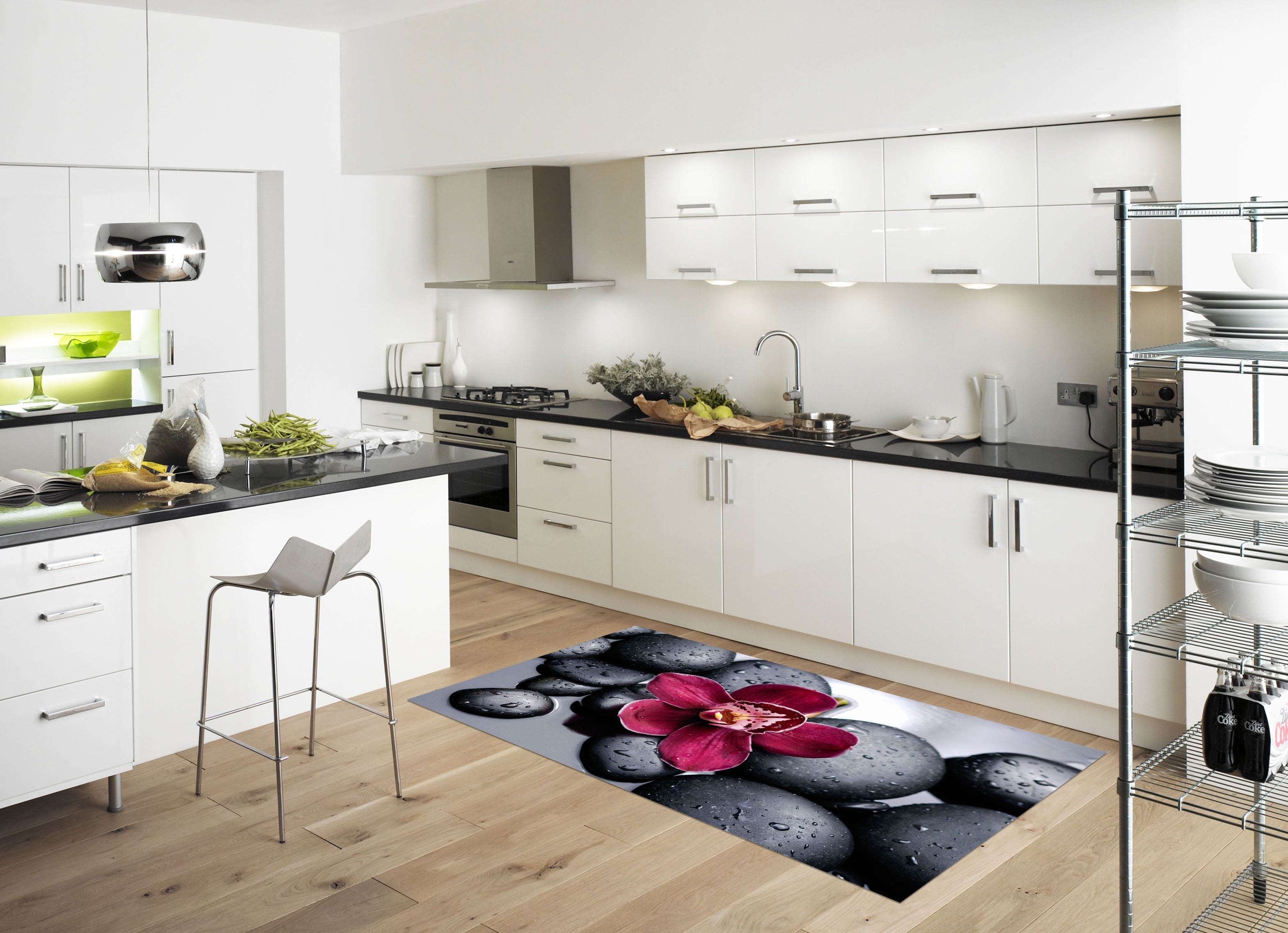 3D Stones And Flower 17 Kitchen Mat Floor Mural Wallpaper AJ Wallpaper