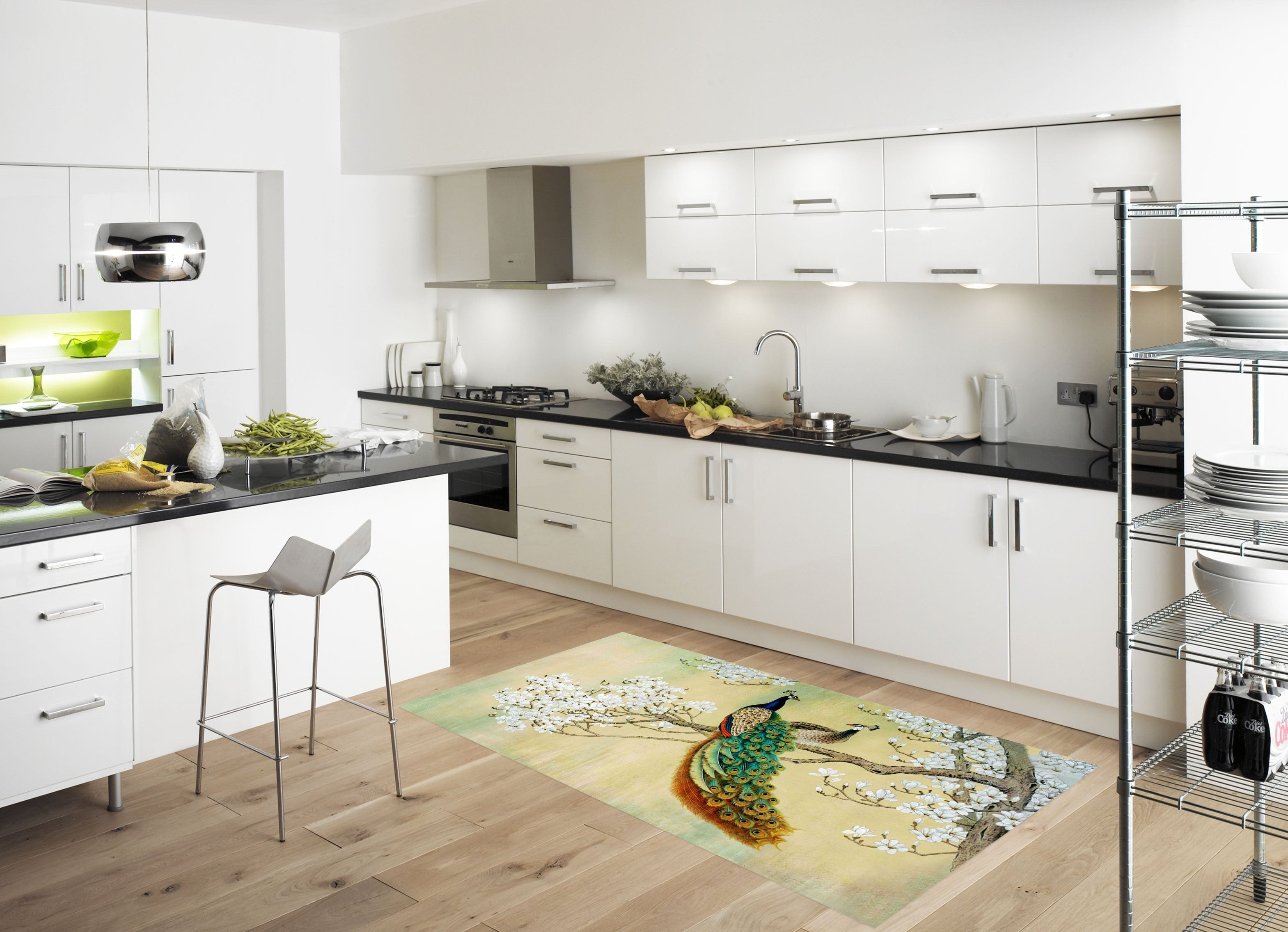 3D Flowers Tree Peacocks 615 Kitchen Mat Floor Mural Wallpaper AJ Wallpaper