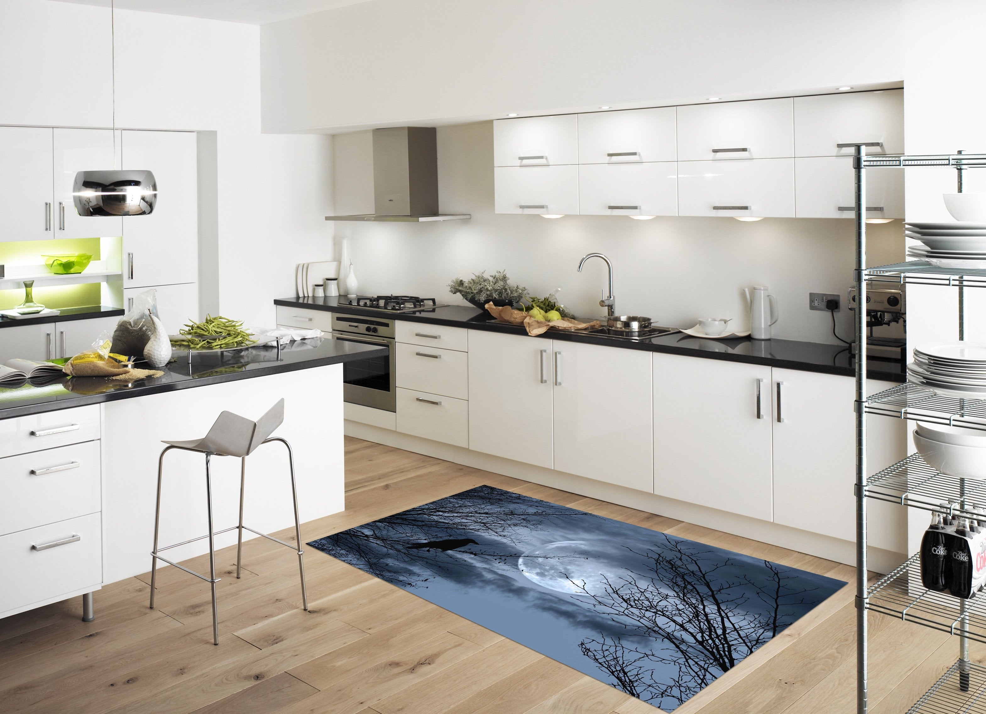3D Bright Moon Bare Trees 527 Kitchen Mat Floor Mural Wallpaper AJ Wallpaper