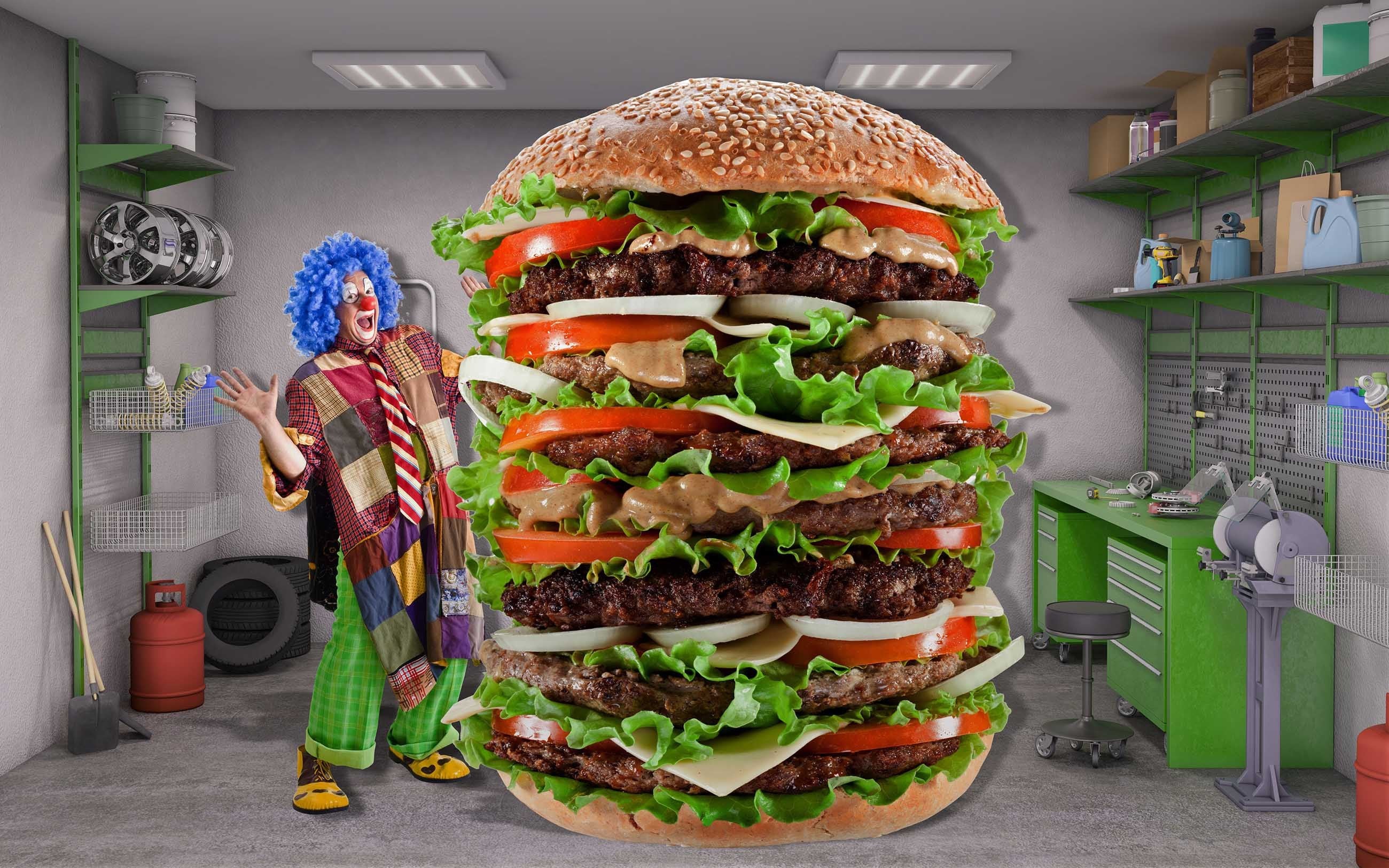 3D Clown Hamburger 415 Garage Door Mural Wallpaper AJ Wallpaper