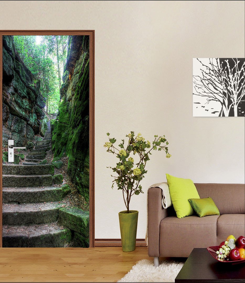3D Mountains Steep Stairs 112 door mural Wallpaper AJ Wallpaper