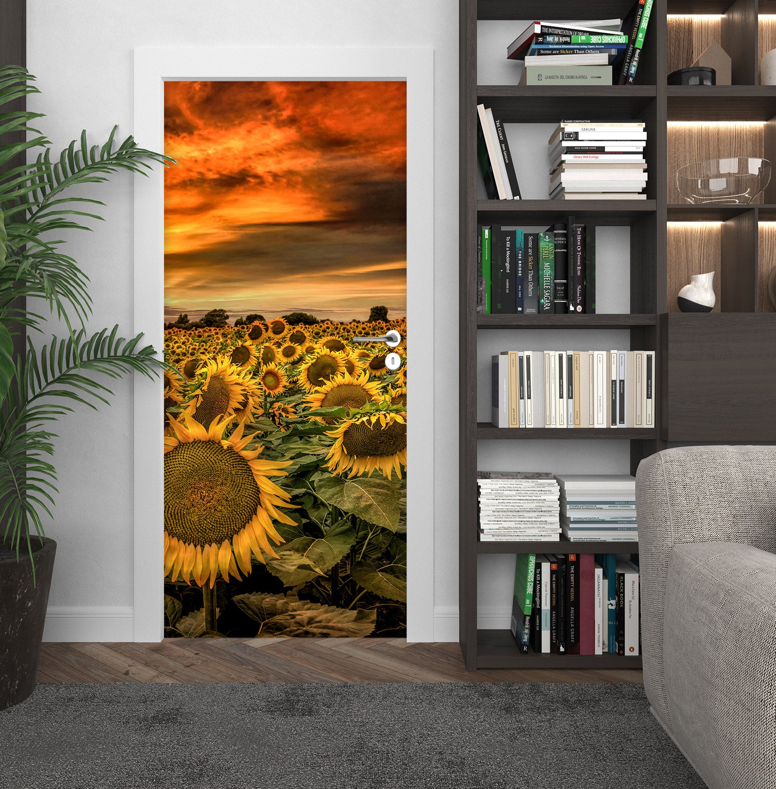3D Sunset Sunflower Field 122139 Marco Carmassi Door Mural