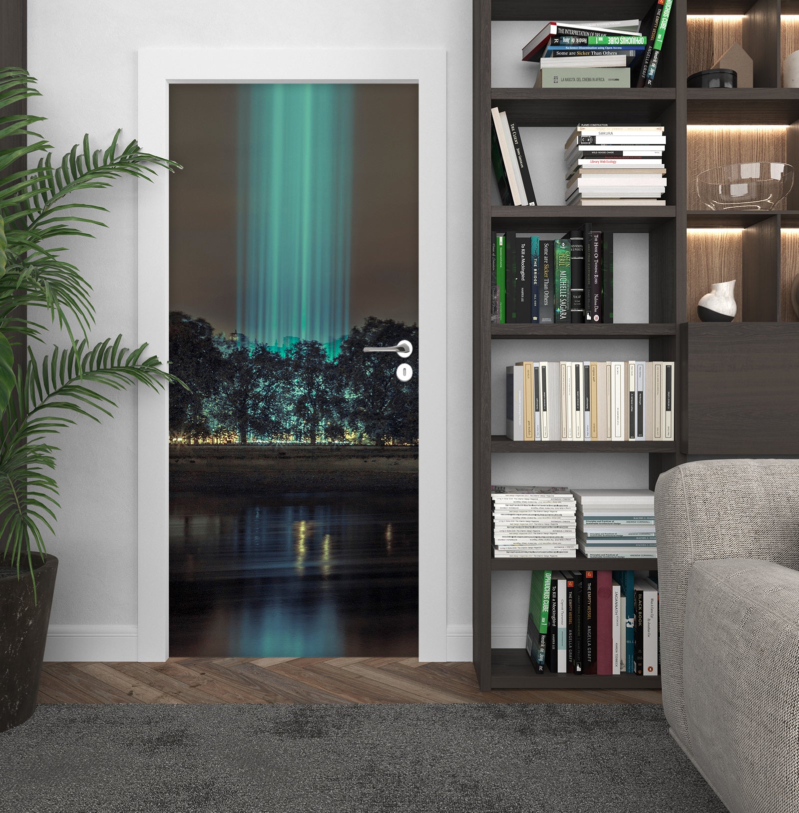 3D Trees Green Light 10690 Assaf Frank Door Mural